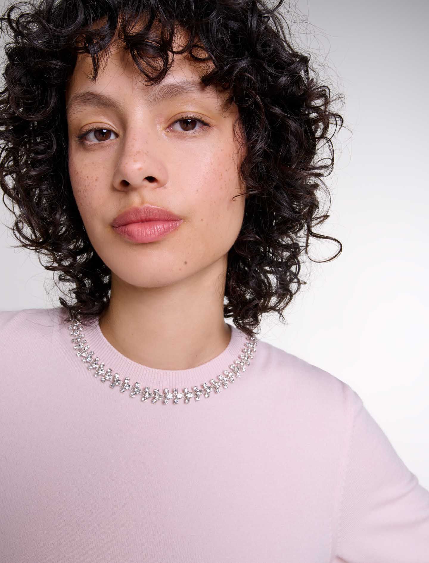 Knit crop jumper with rhinestones