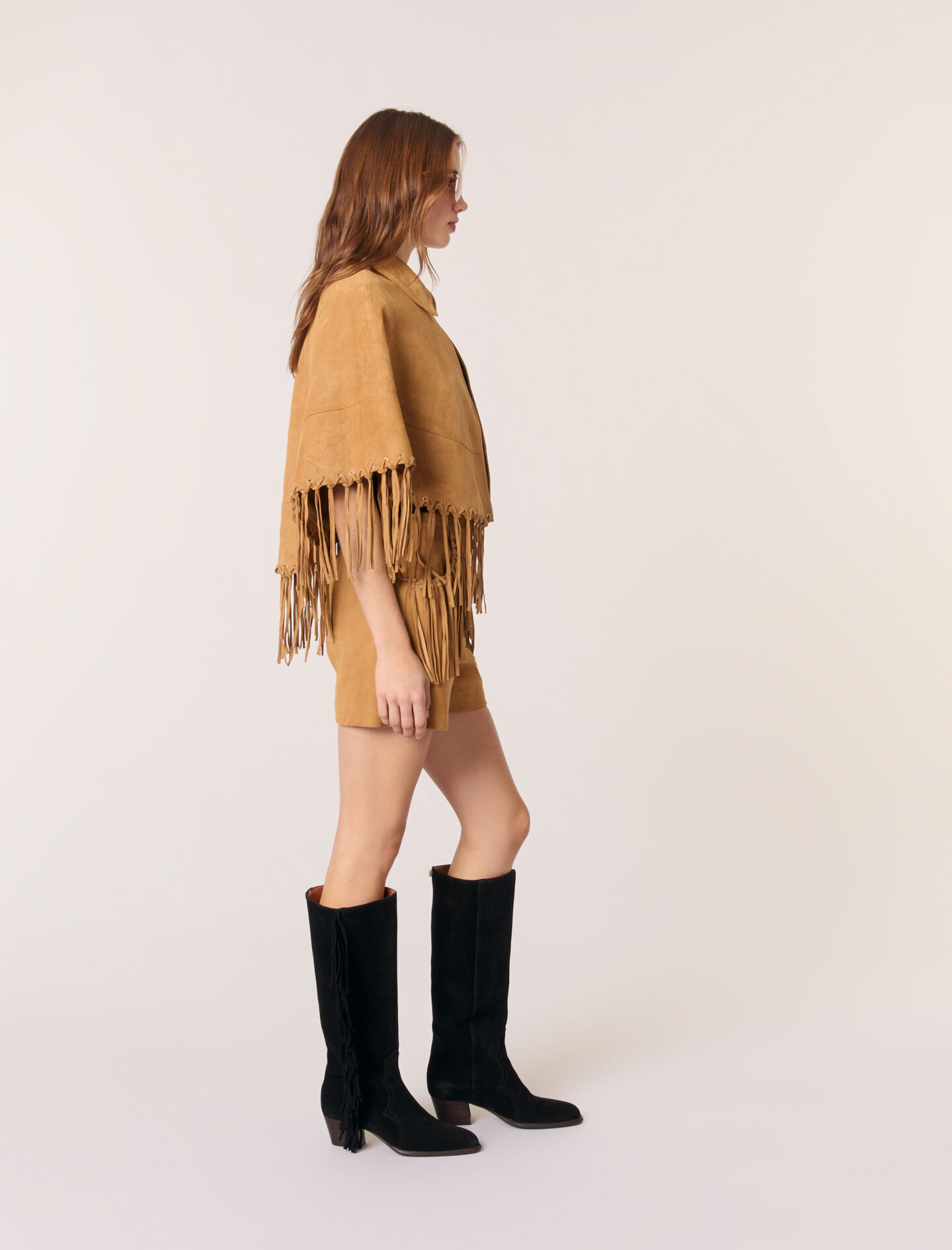 Short nubuck fringed coat