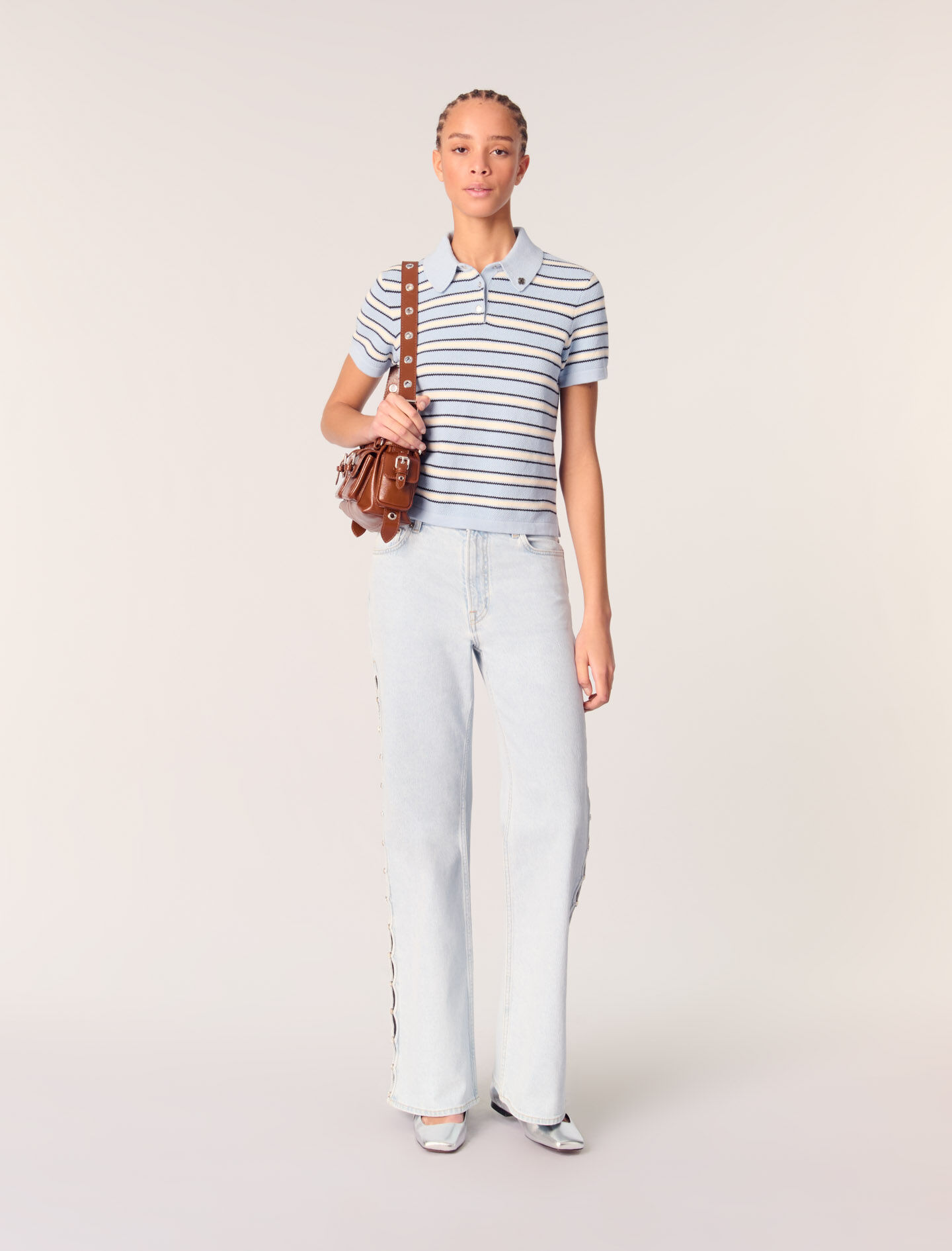 Striped knit polo shirt