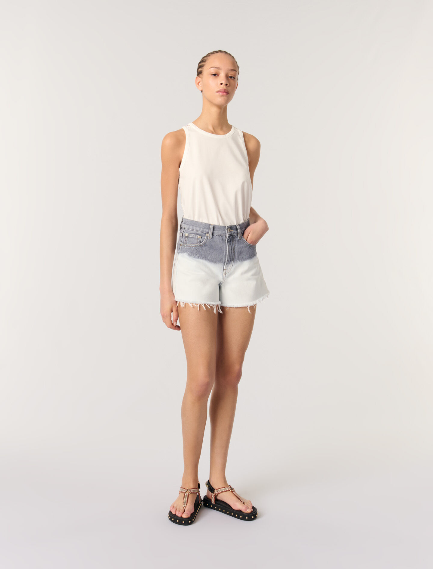 Tie-dye denim shorts