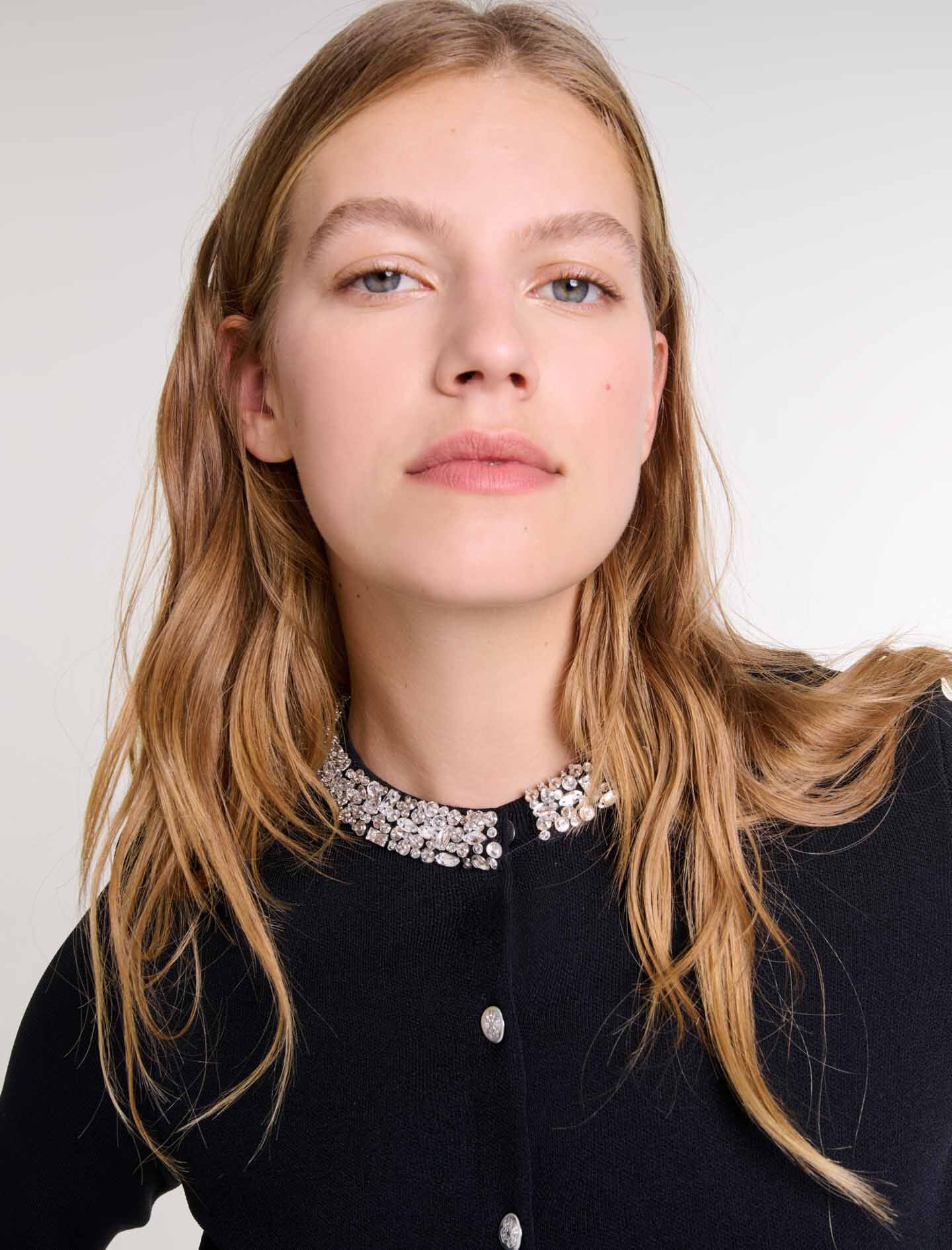 Cardigan with rhinestone trim