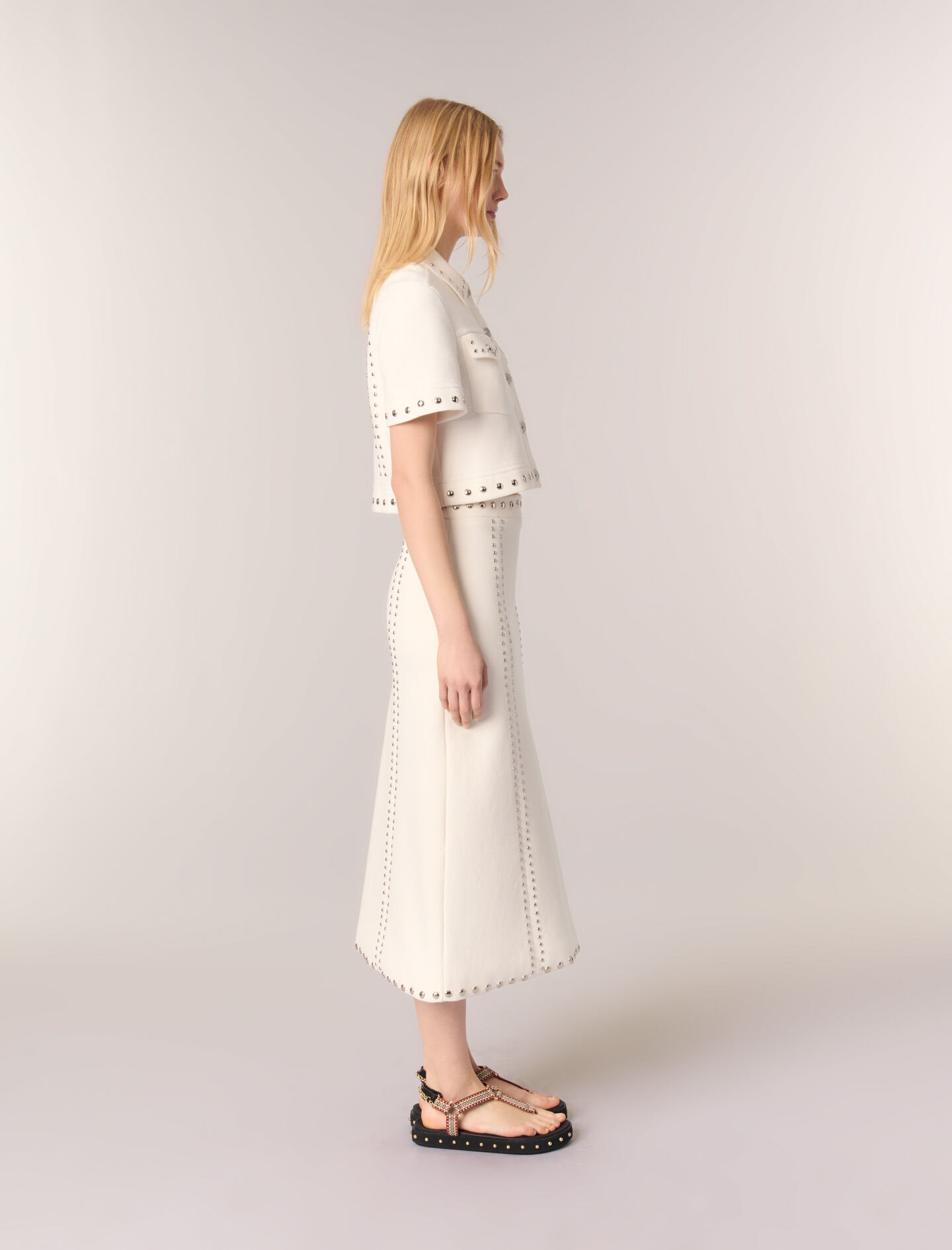 Knit midi skirt with studs