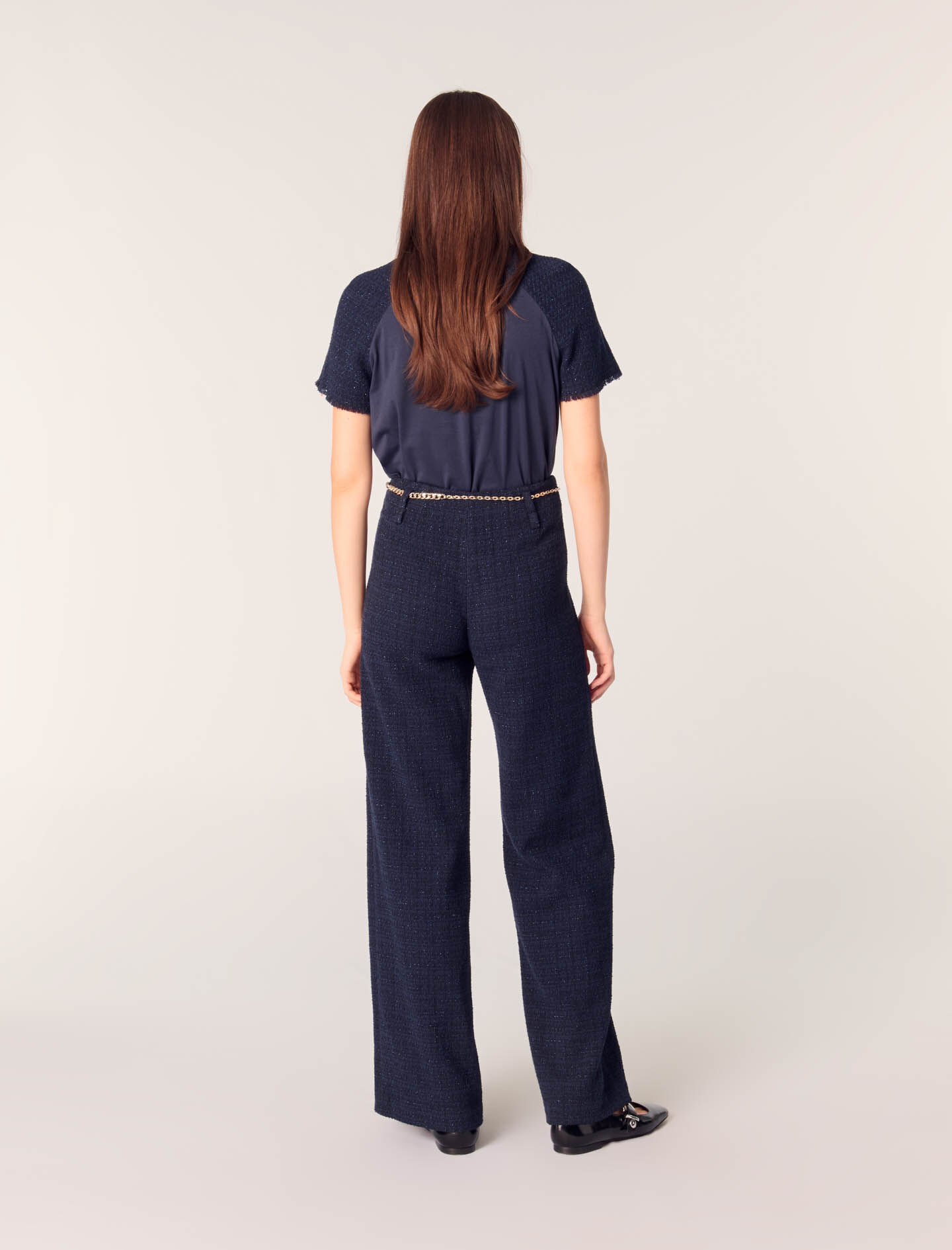 Tweed trousers with chain belt