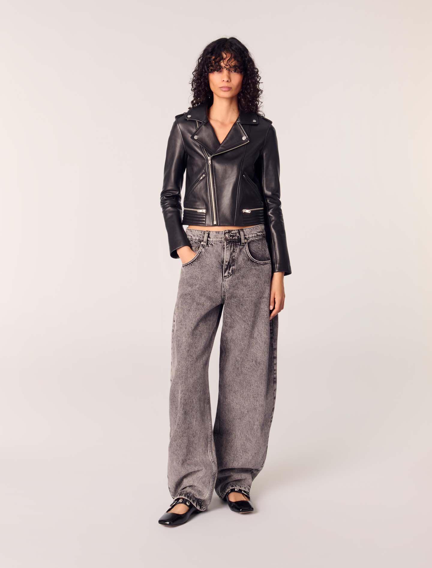 Leather biker-style jacket