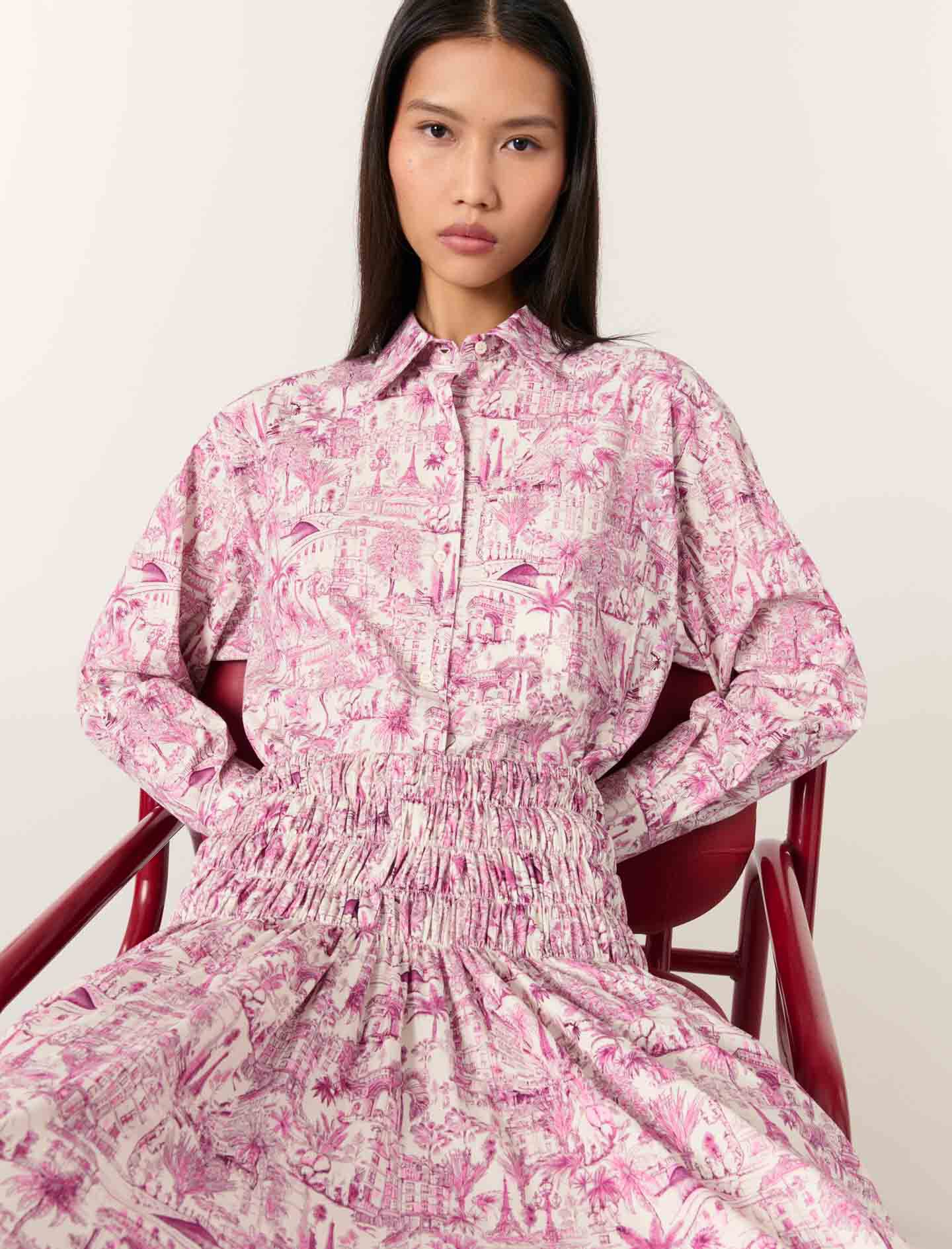 Elasticated smocked-waist skirt