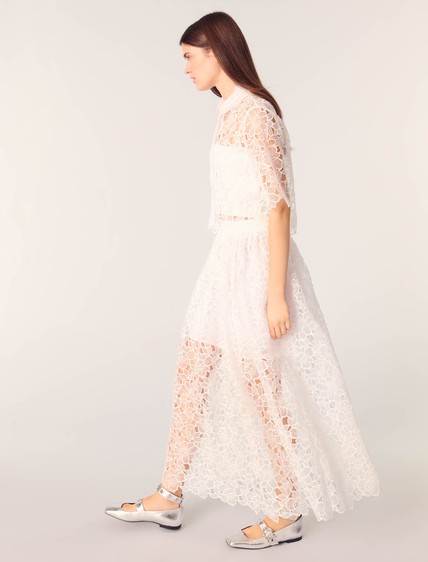 Floral guipure maxi skirt