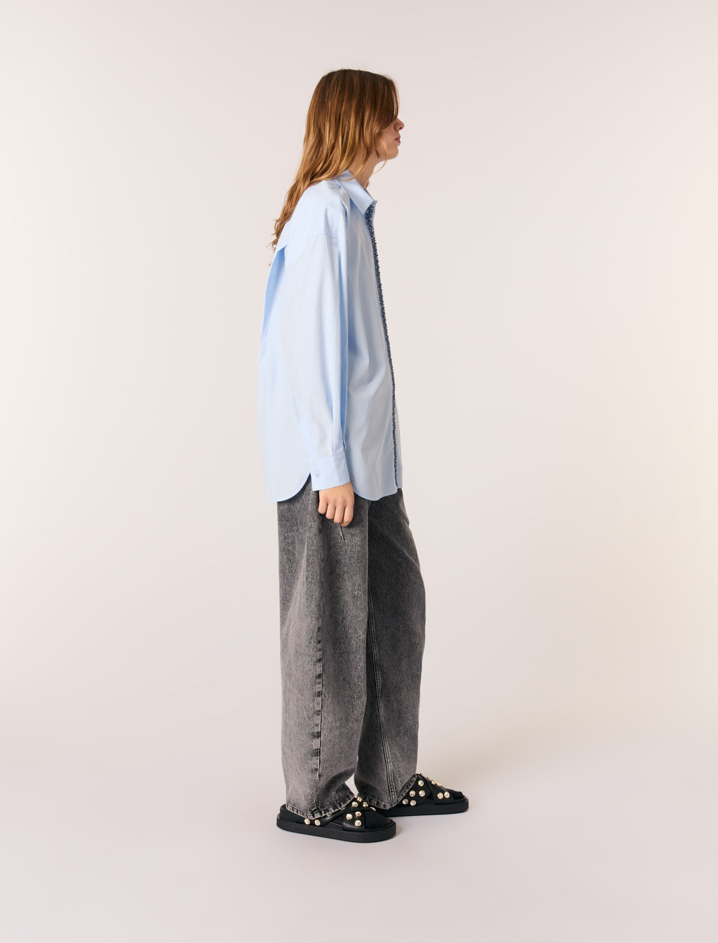 Poplin shirt with rhinestones