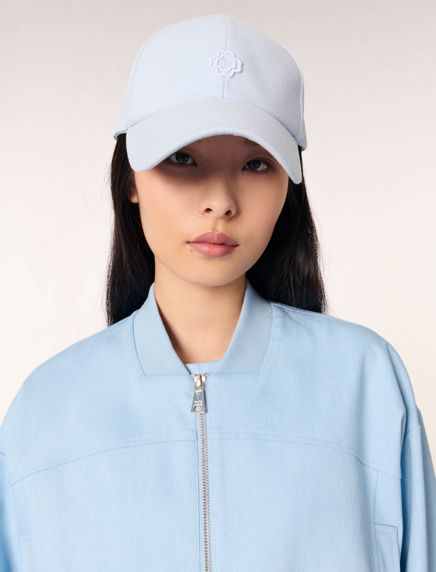 Cropped denim bomber jacket