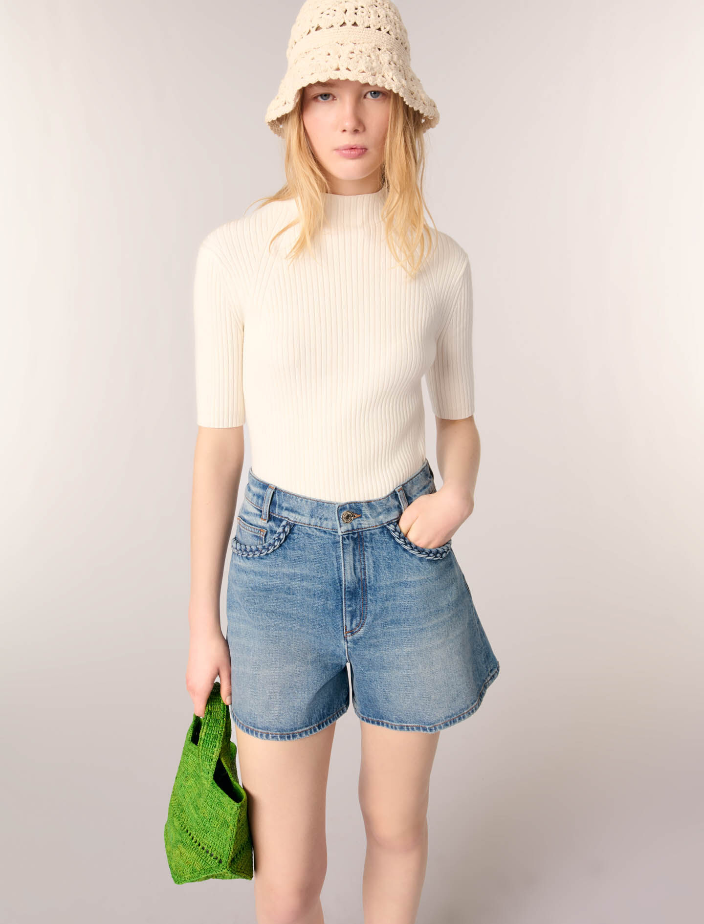 Cotton and silk ribbed top