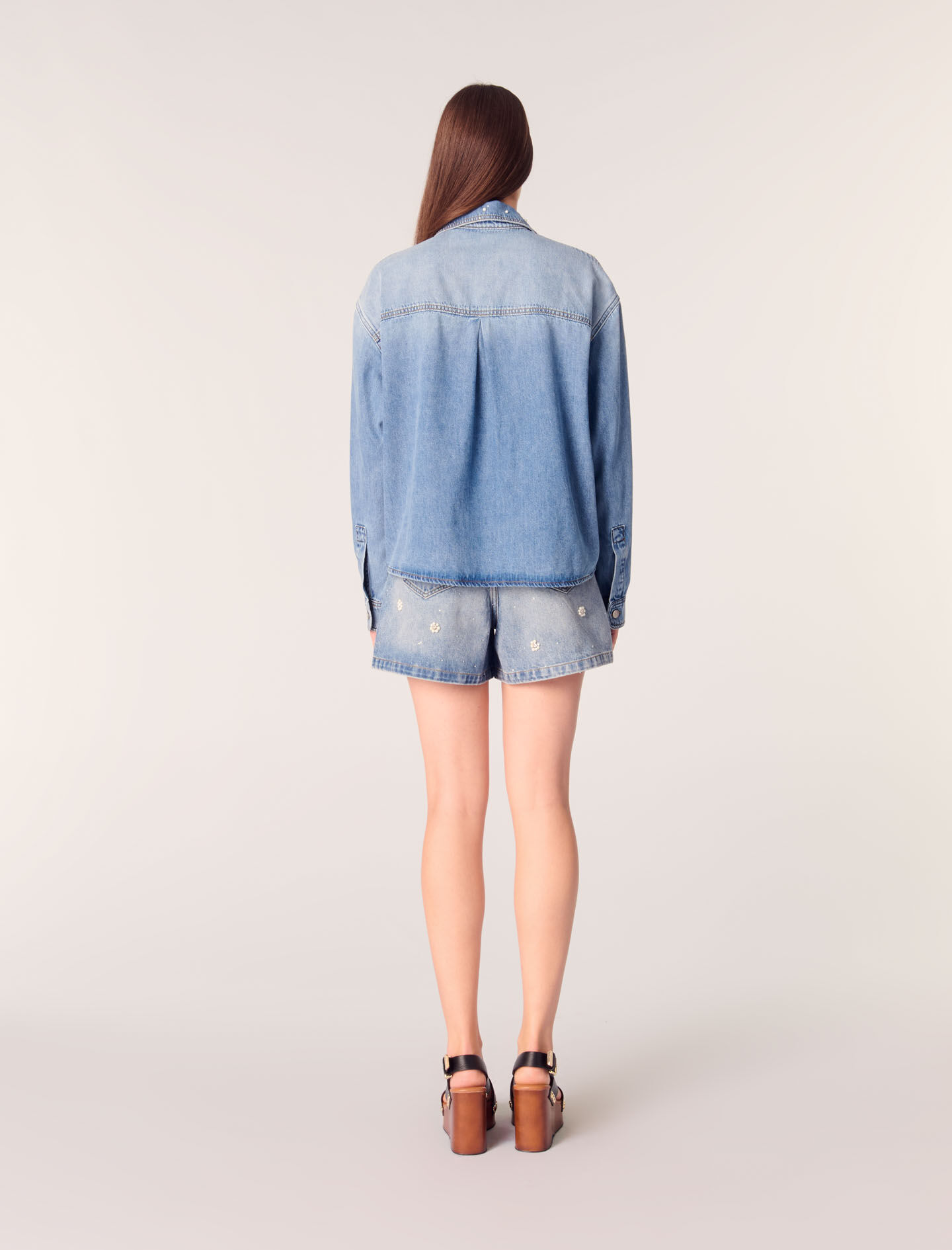Denim shirt with embroidered beads