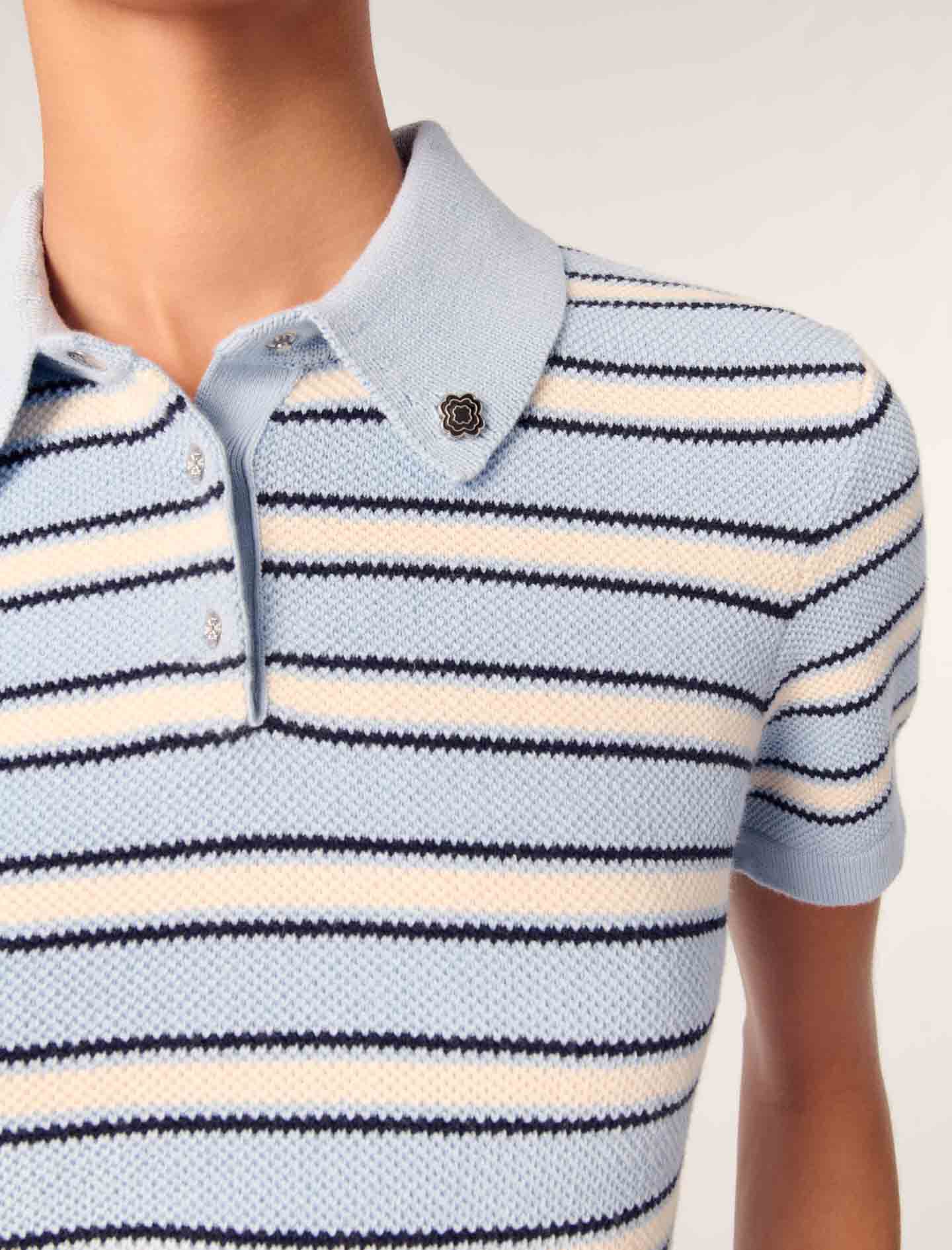Striped knit polo shirt