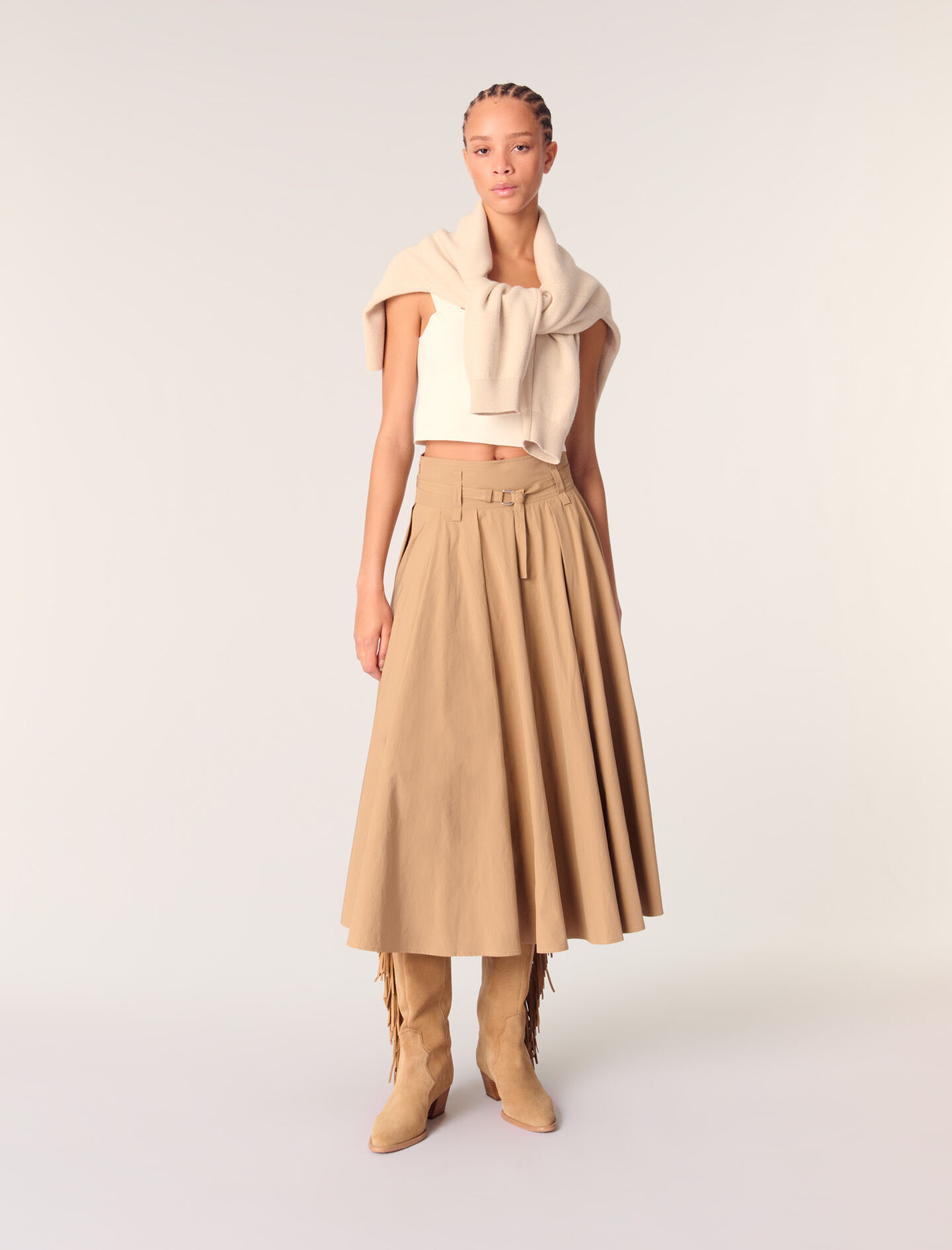 Cotton pleated maxi skirt