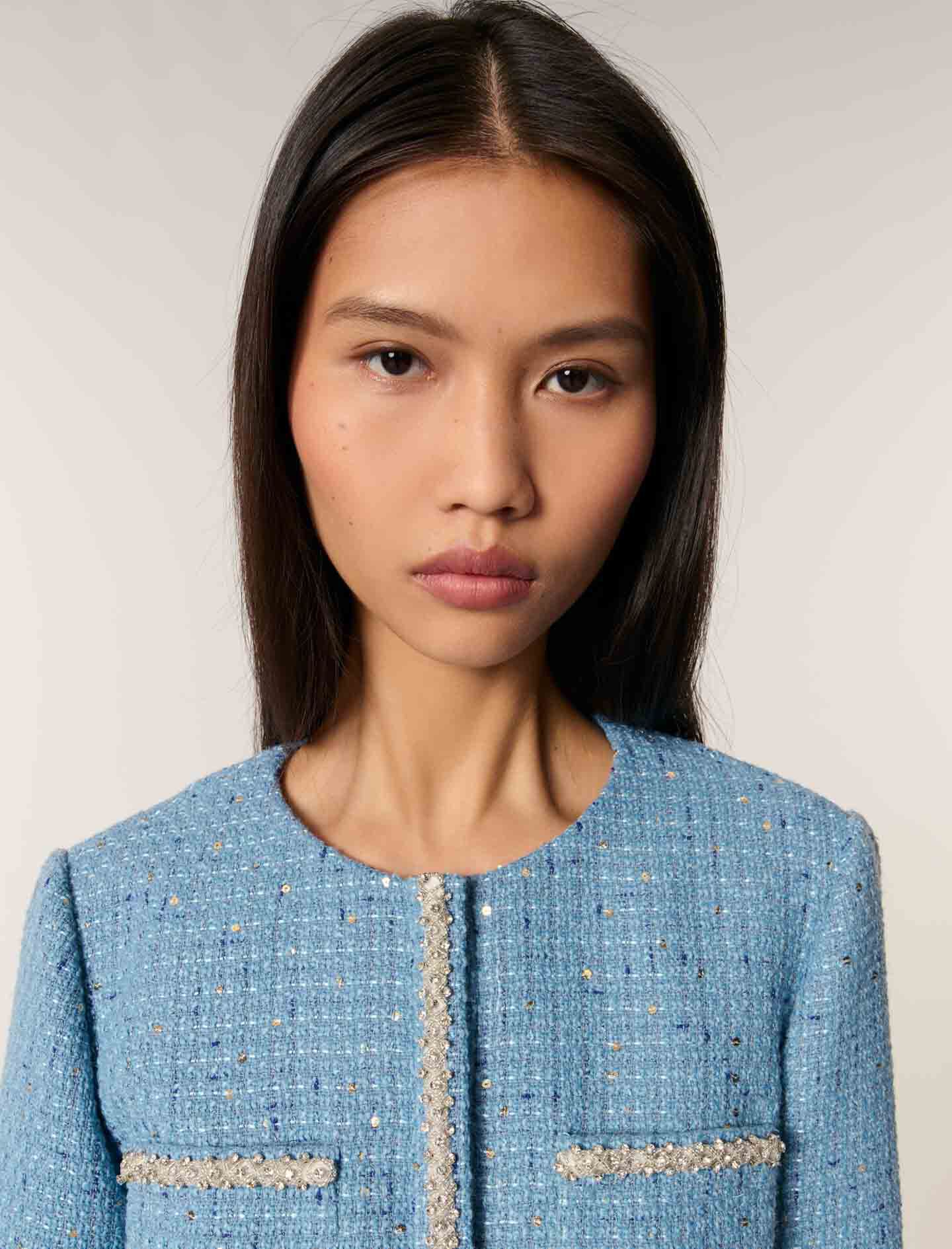 Short sequin tweed jacket