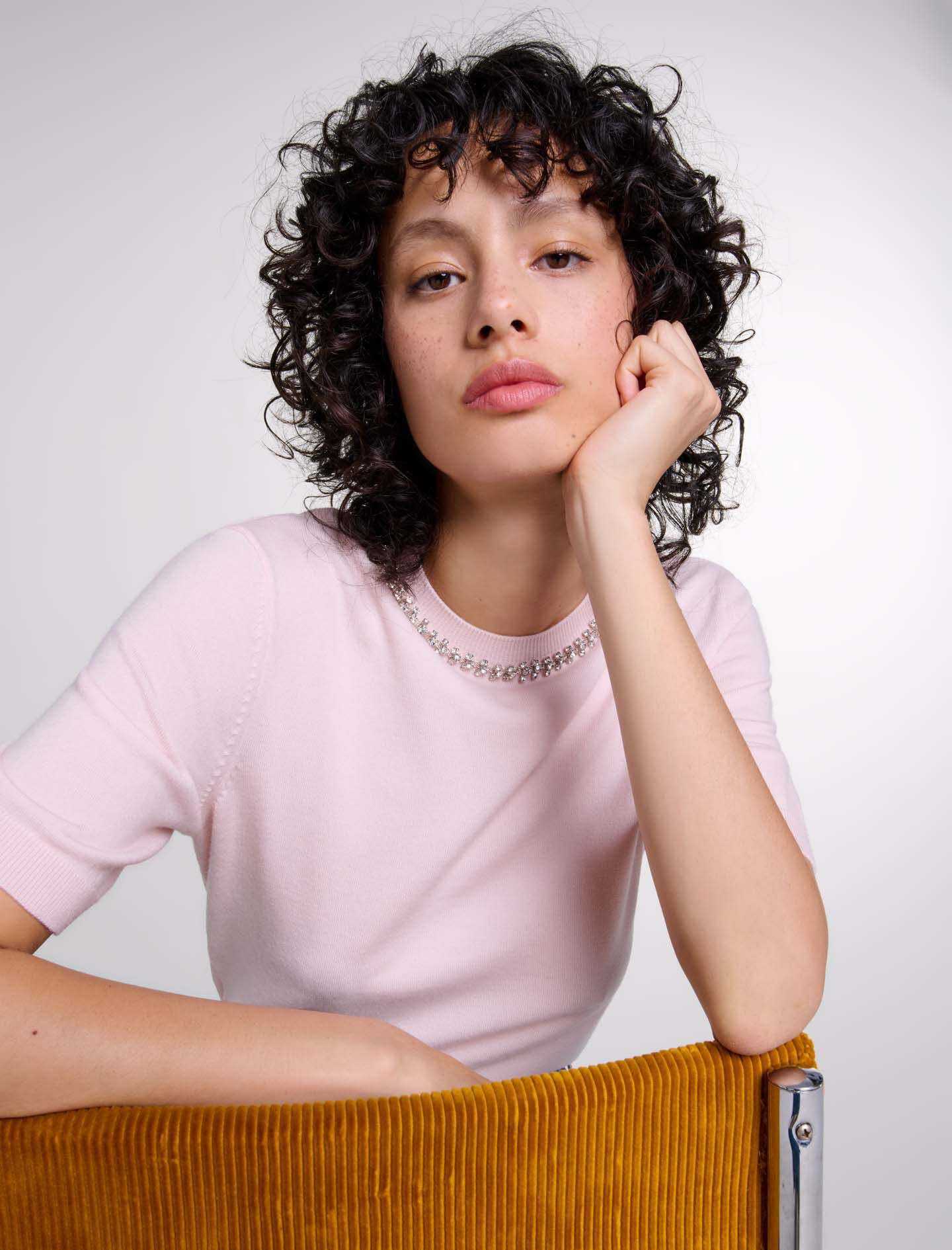 Knit crop jumper with rhinestones