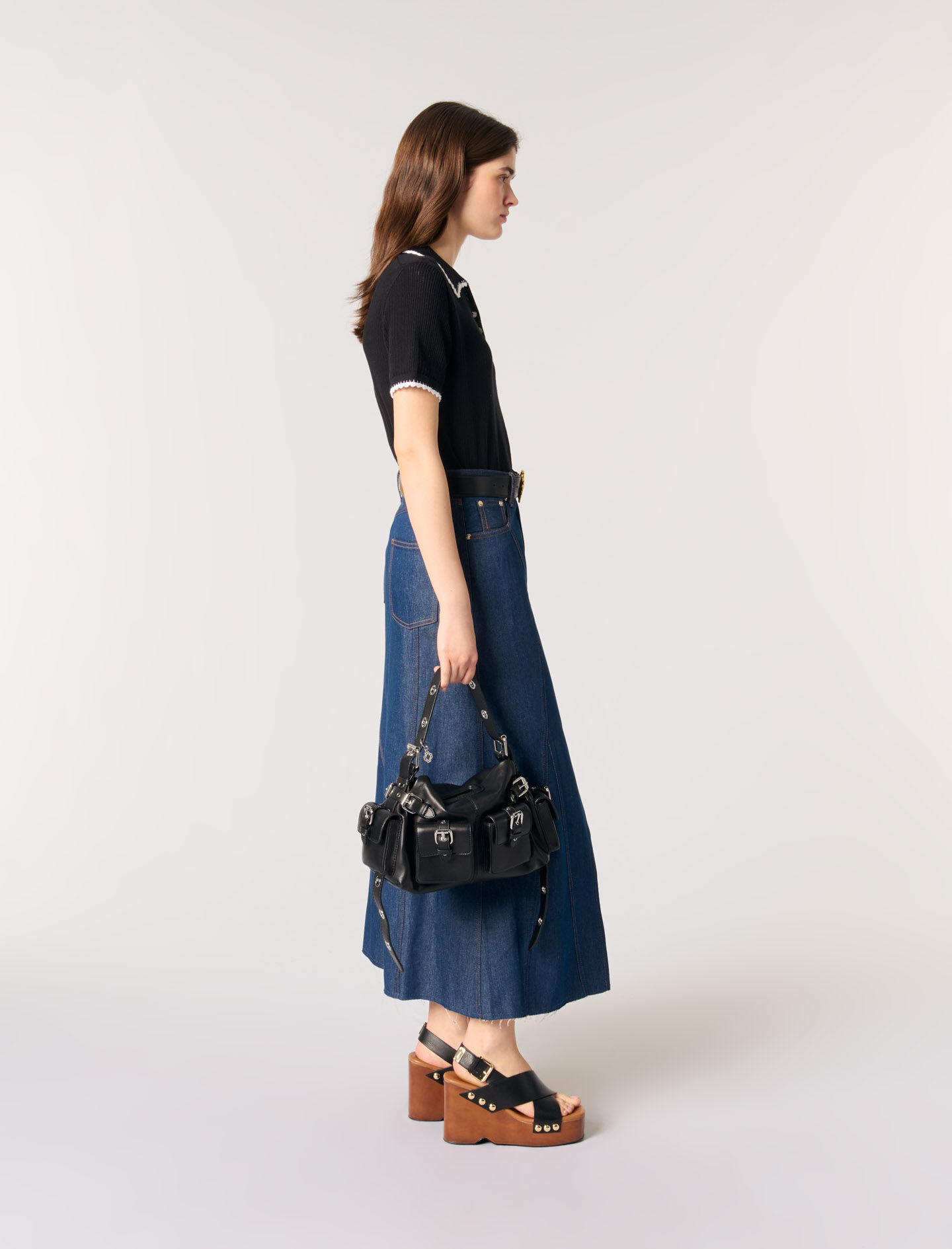 Pointelle knit polo shirt