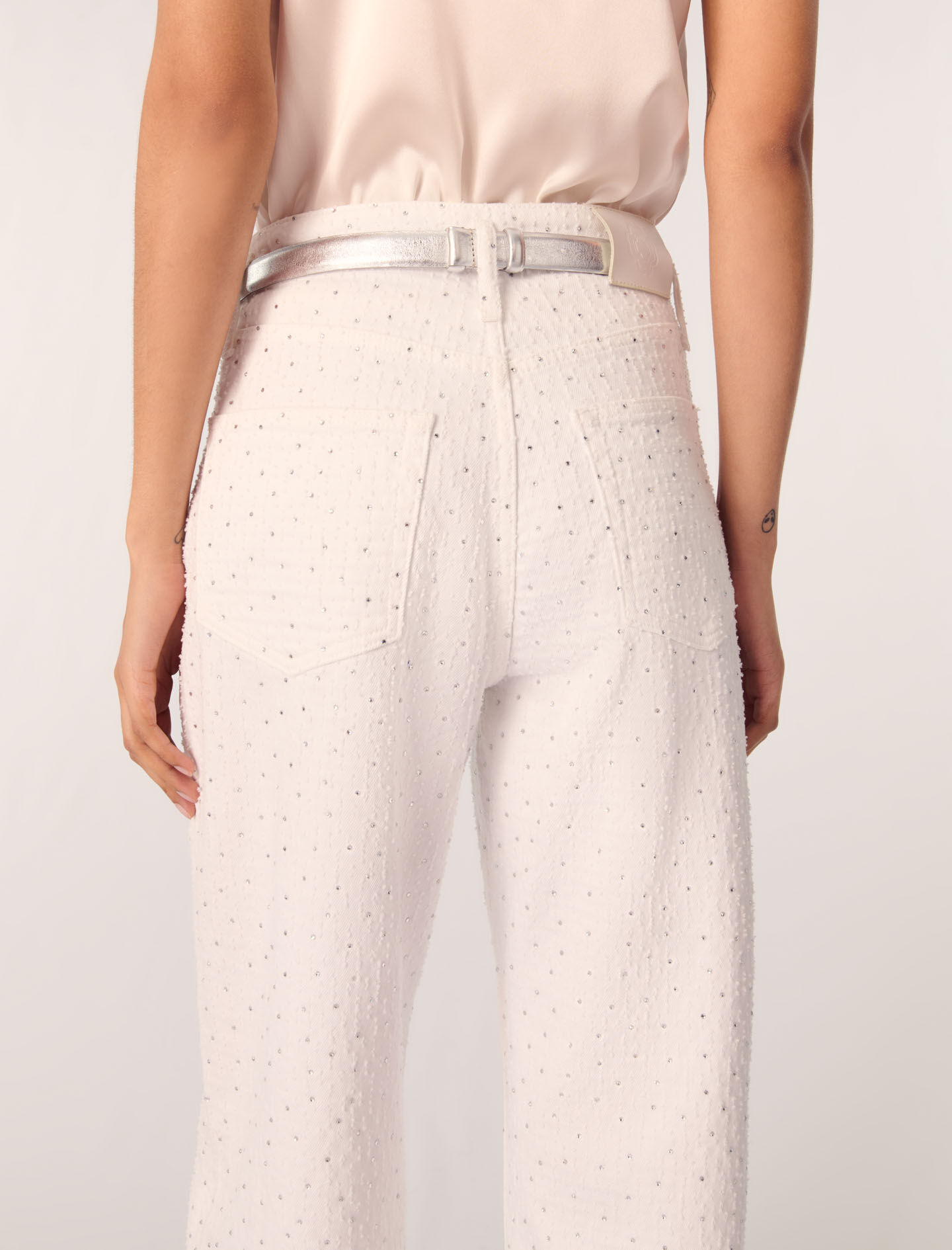 Wide-leg rhinestone jeans