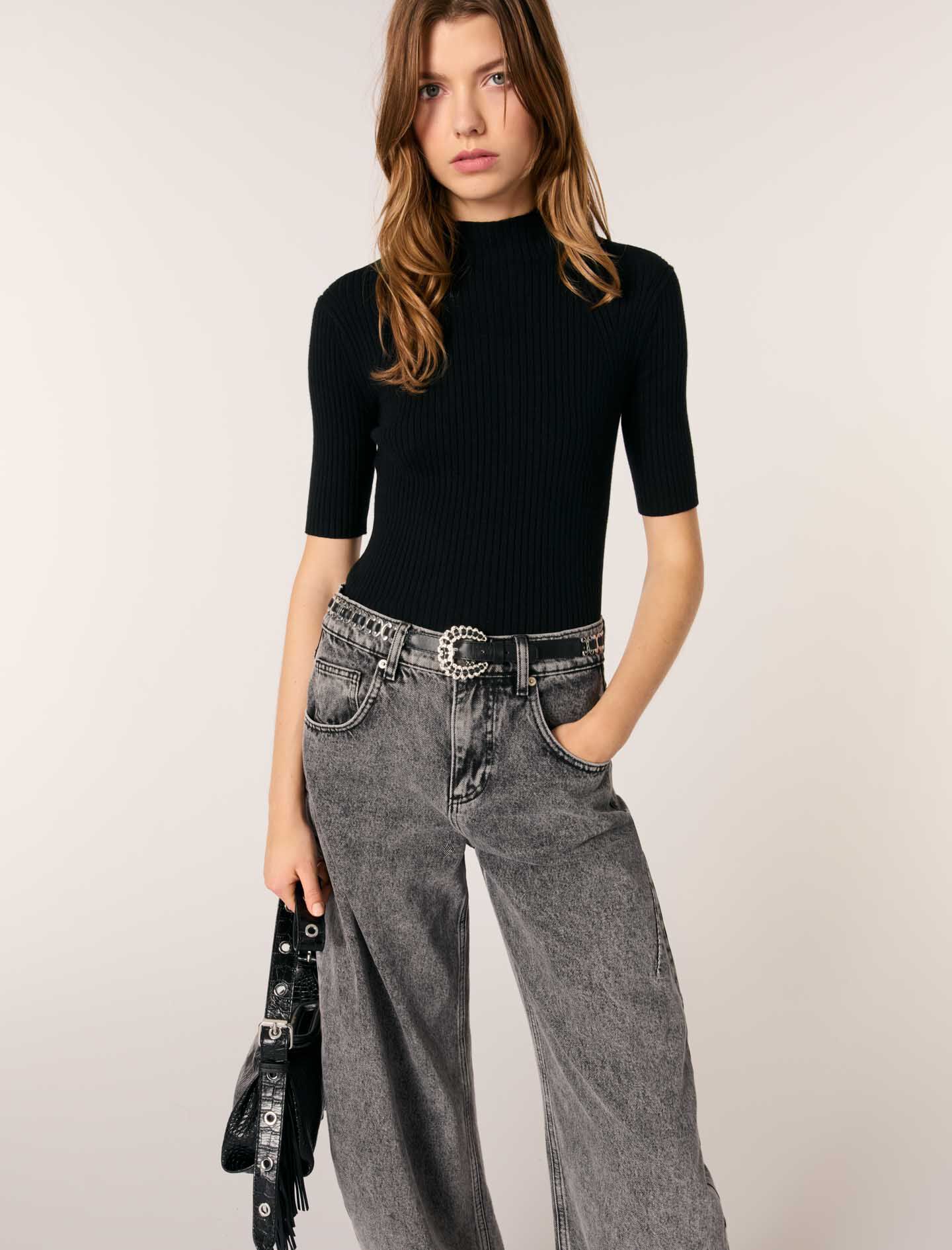 Cotton and silk ribbed top