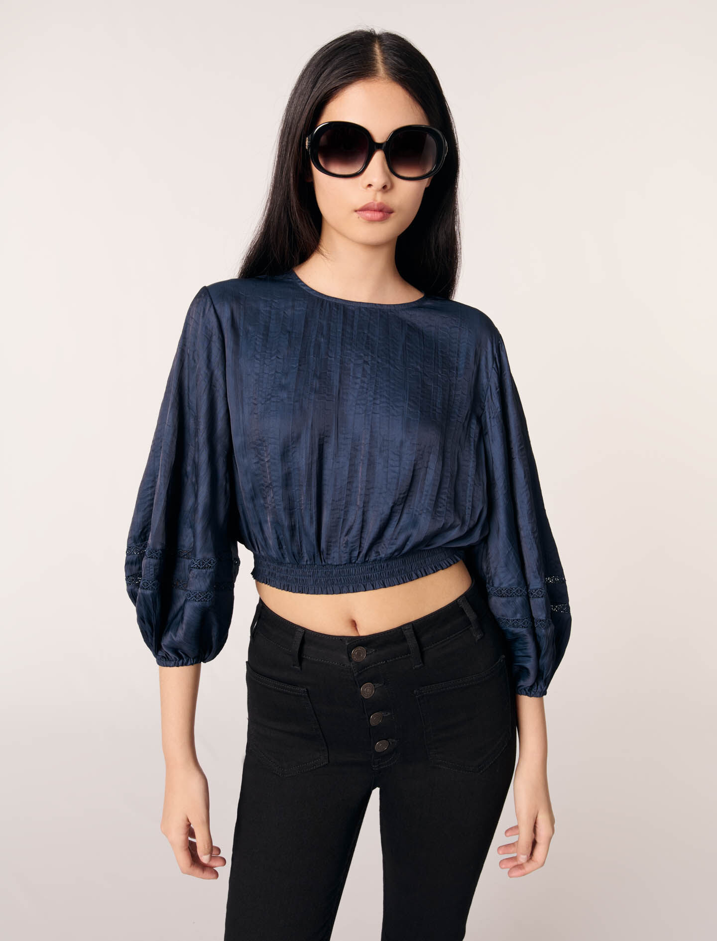 Satin-look short top