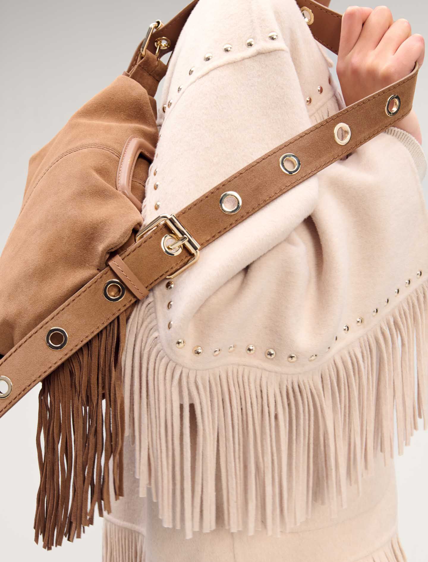 Double-breasted fringed coat