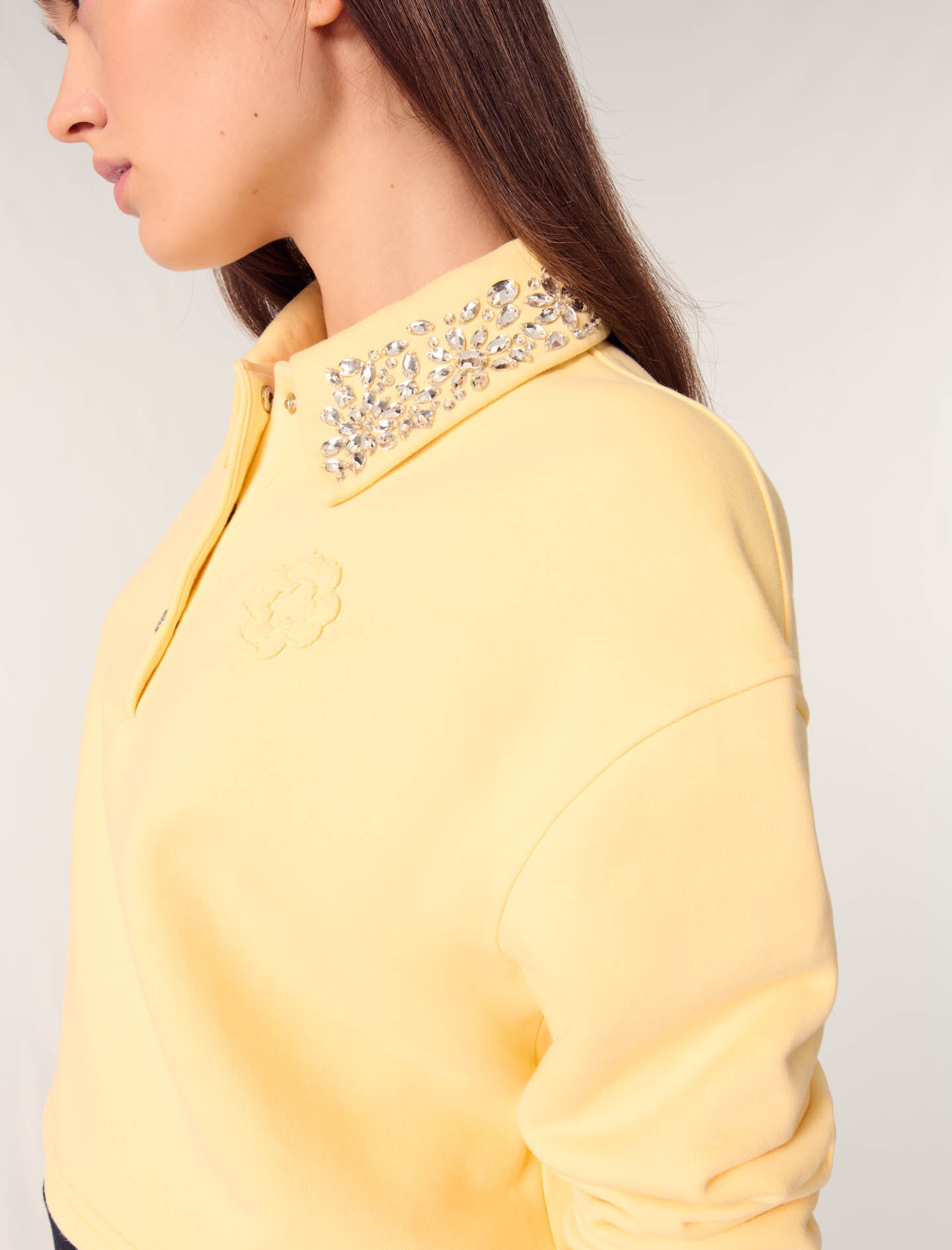 Jewellery collar cropped sweater