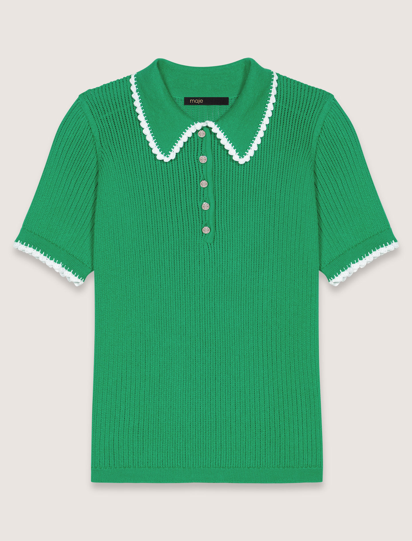 Pointelle knit crochet polo shirt