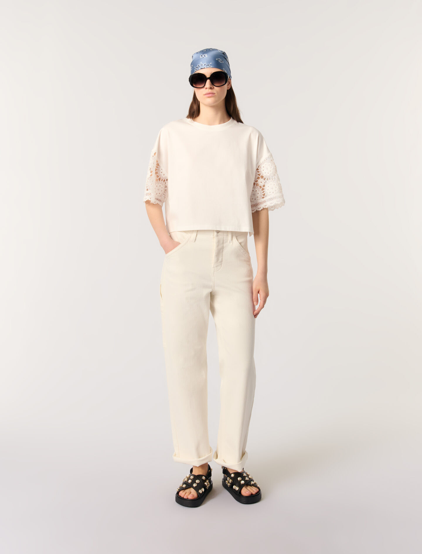 T-shirt with crochet sleeves