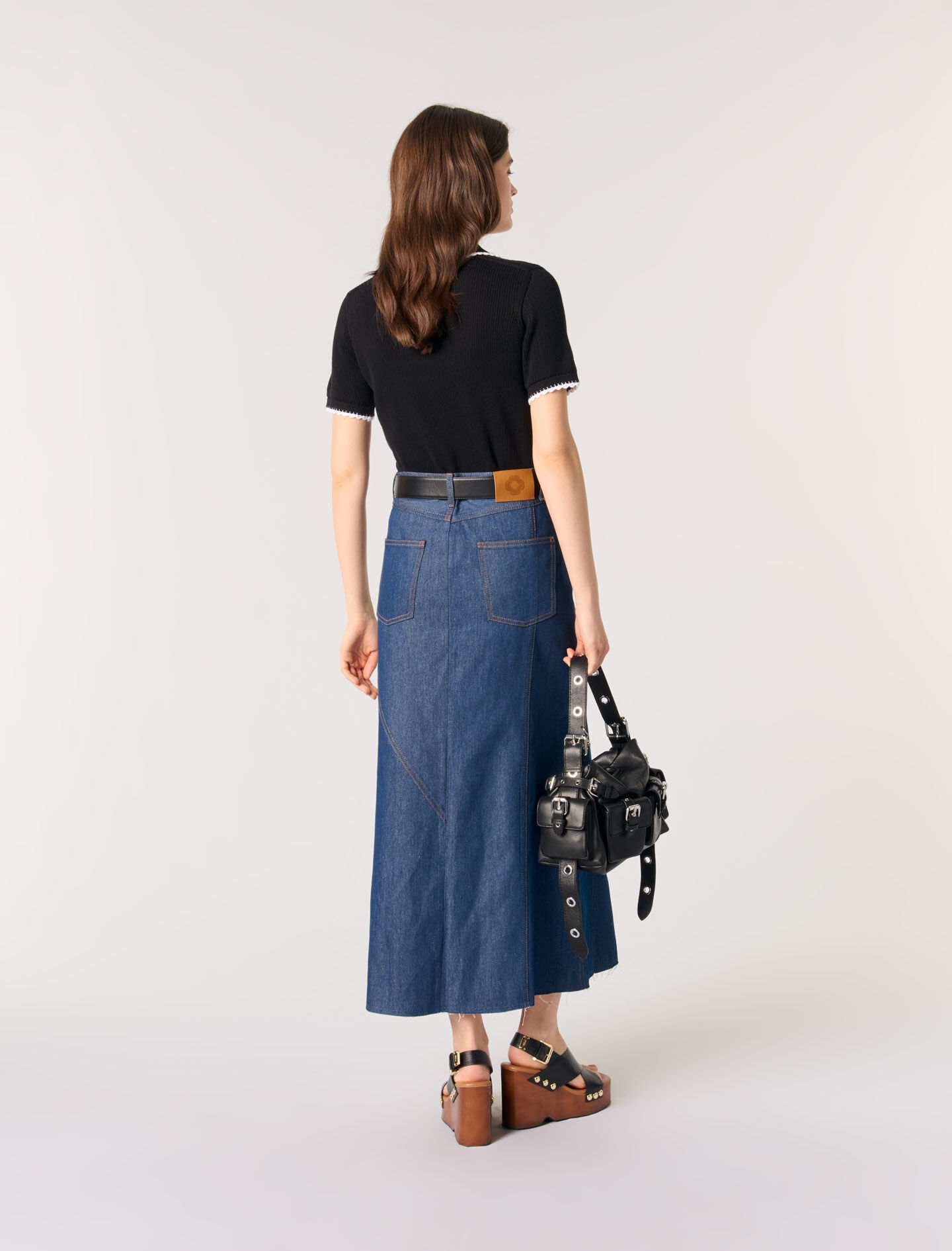 Pointelle knit crochet polo shirt