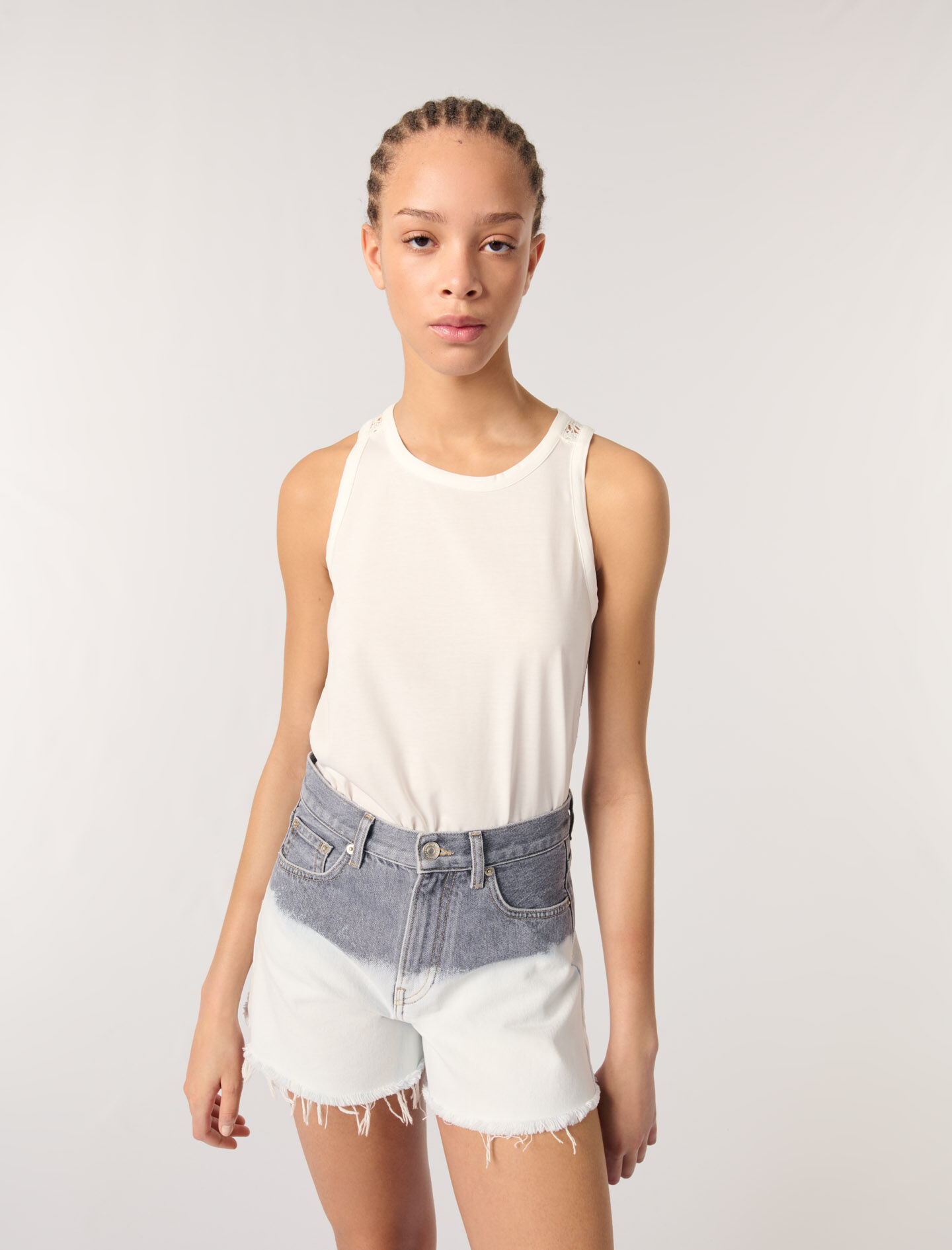 Tie-dye denim shorts