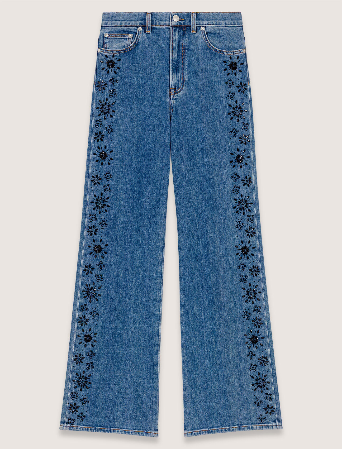 Embroidered jeans with rhinestones