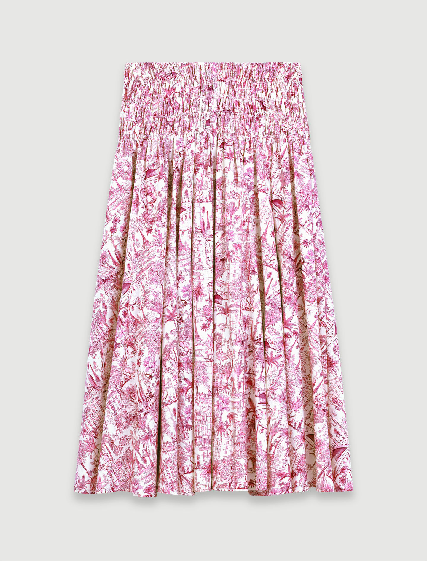 Elasticated smocked-waist skirt