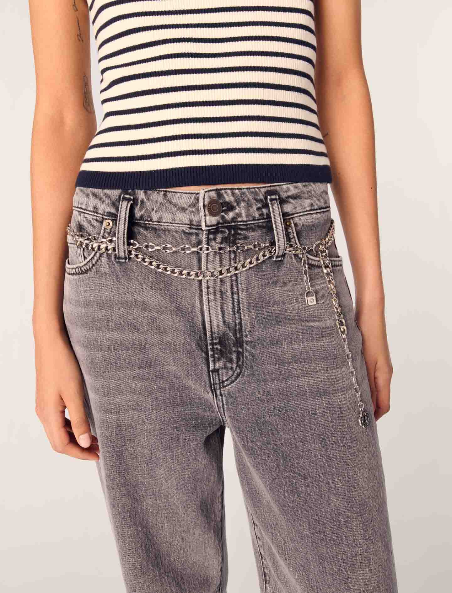 Wide-leg jeans with chain-link belt