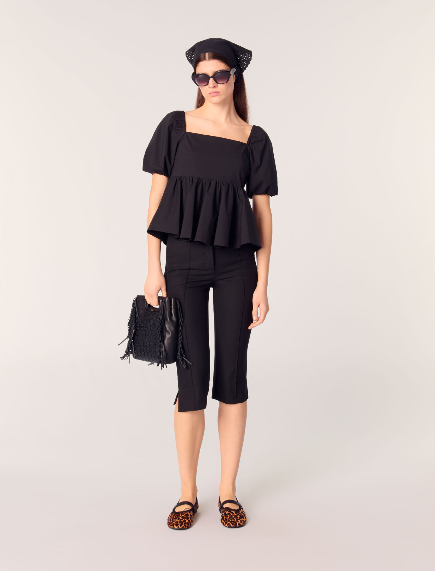 Poplin top with balloon sleeves
