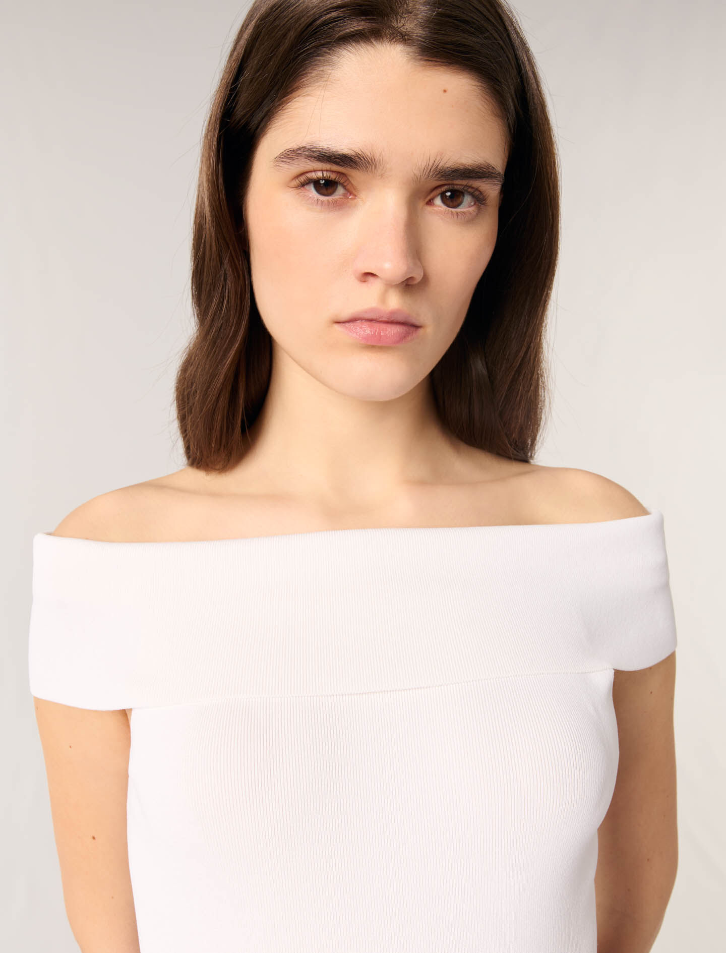 Rib knit bardot-neck top