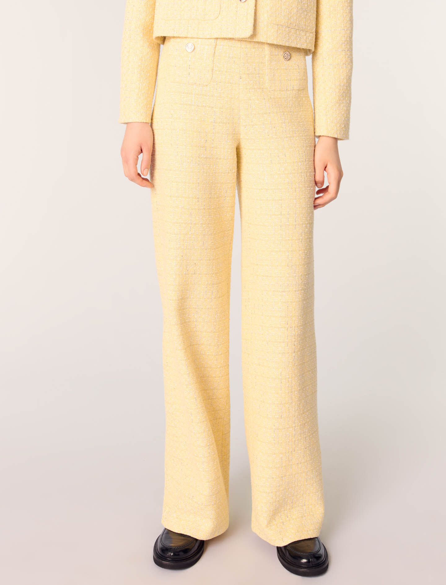 Straight-leg tweed/lurex trousers
