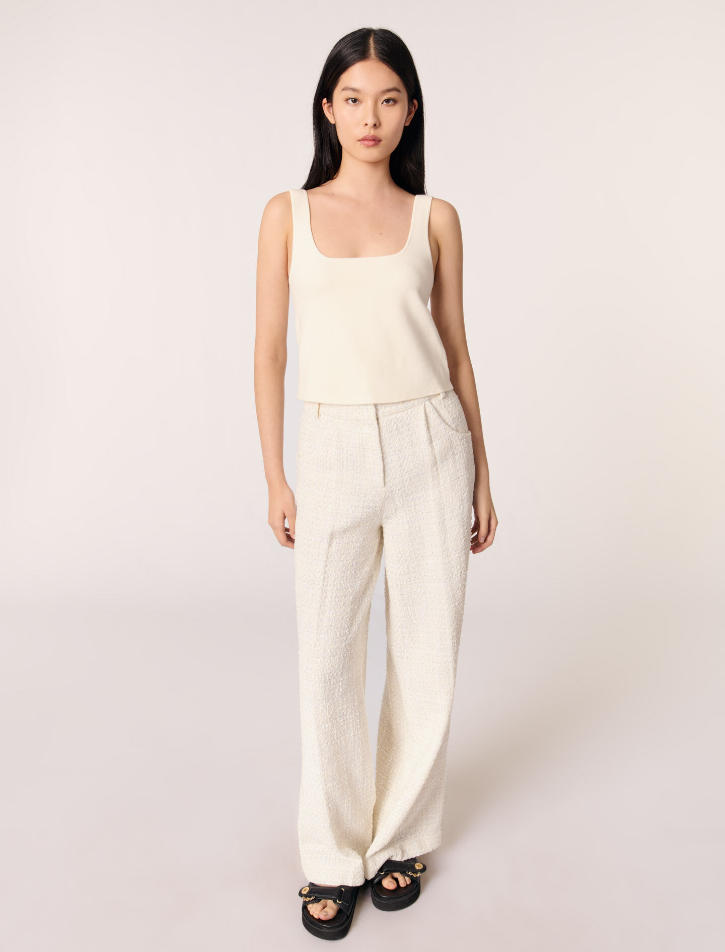 Wide-leg tweed trousers