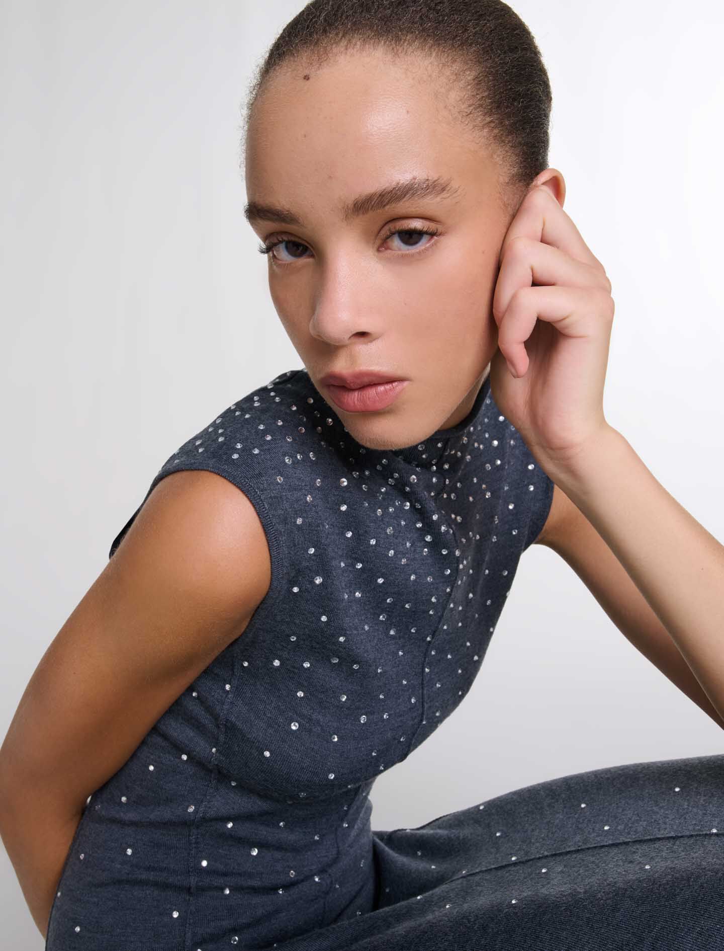 Knit maxi dress with rhinestones