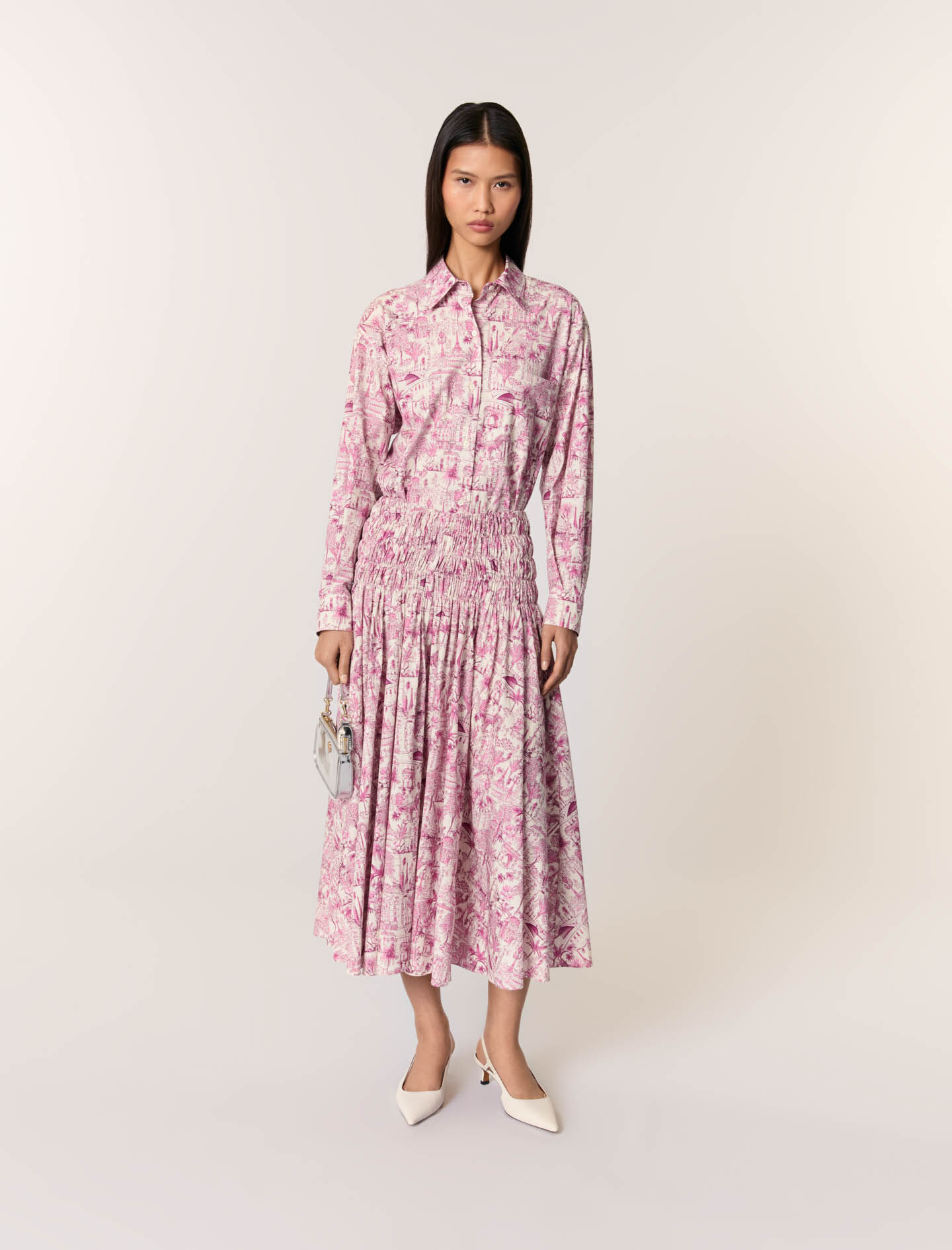 Elasticated smocked-waist skirt