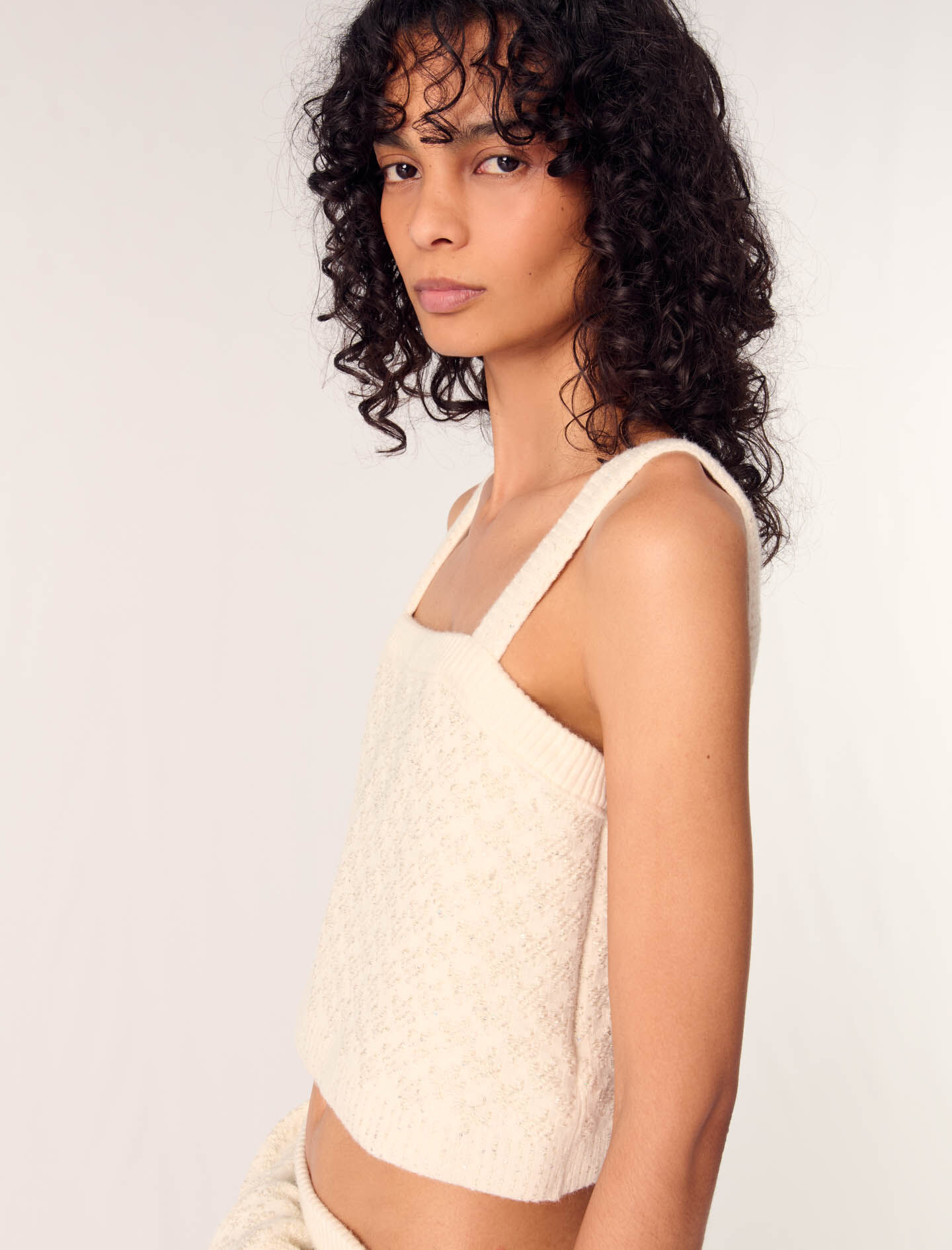 Tweed-effect knit crop top