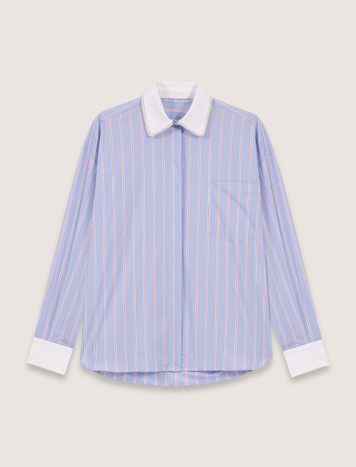 Striped shirt with beaded collar