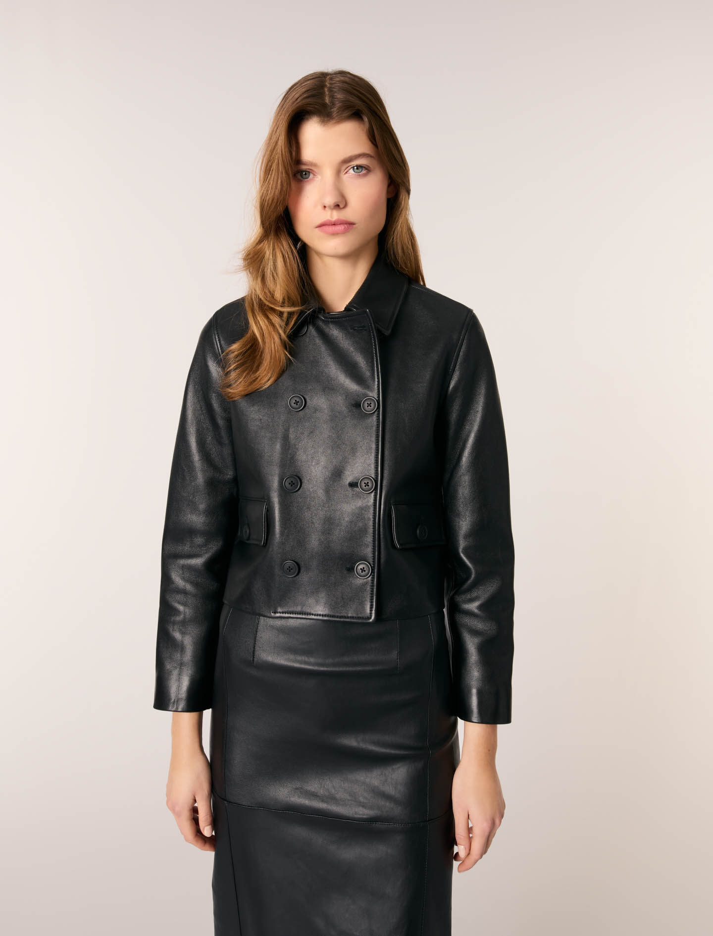 Cropped leather jacket