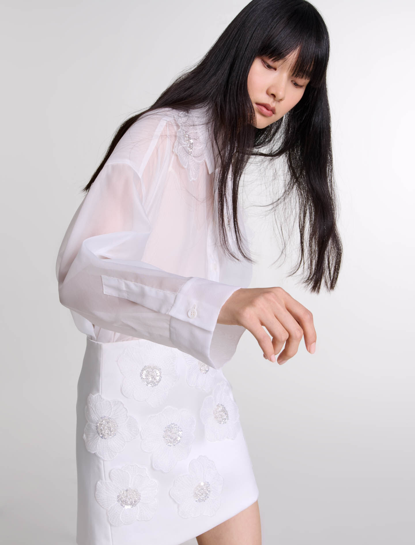 Beaded satin floral skirt