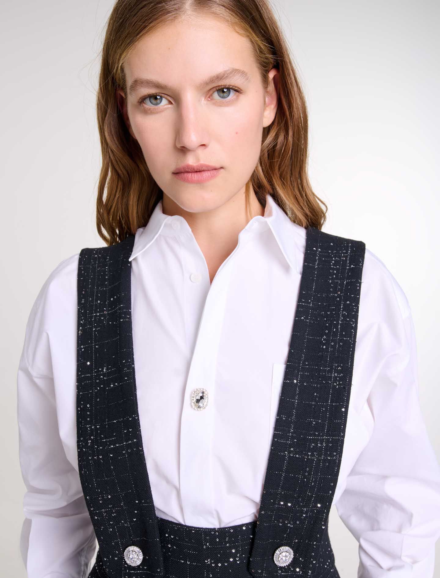 Wide-leg trousers with tweed braces