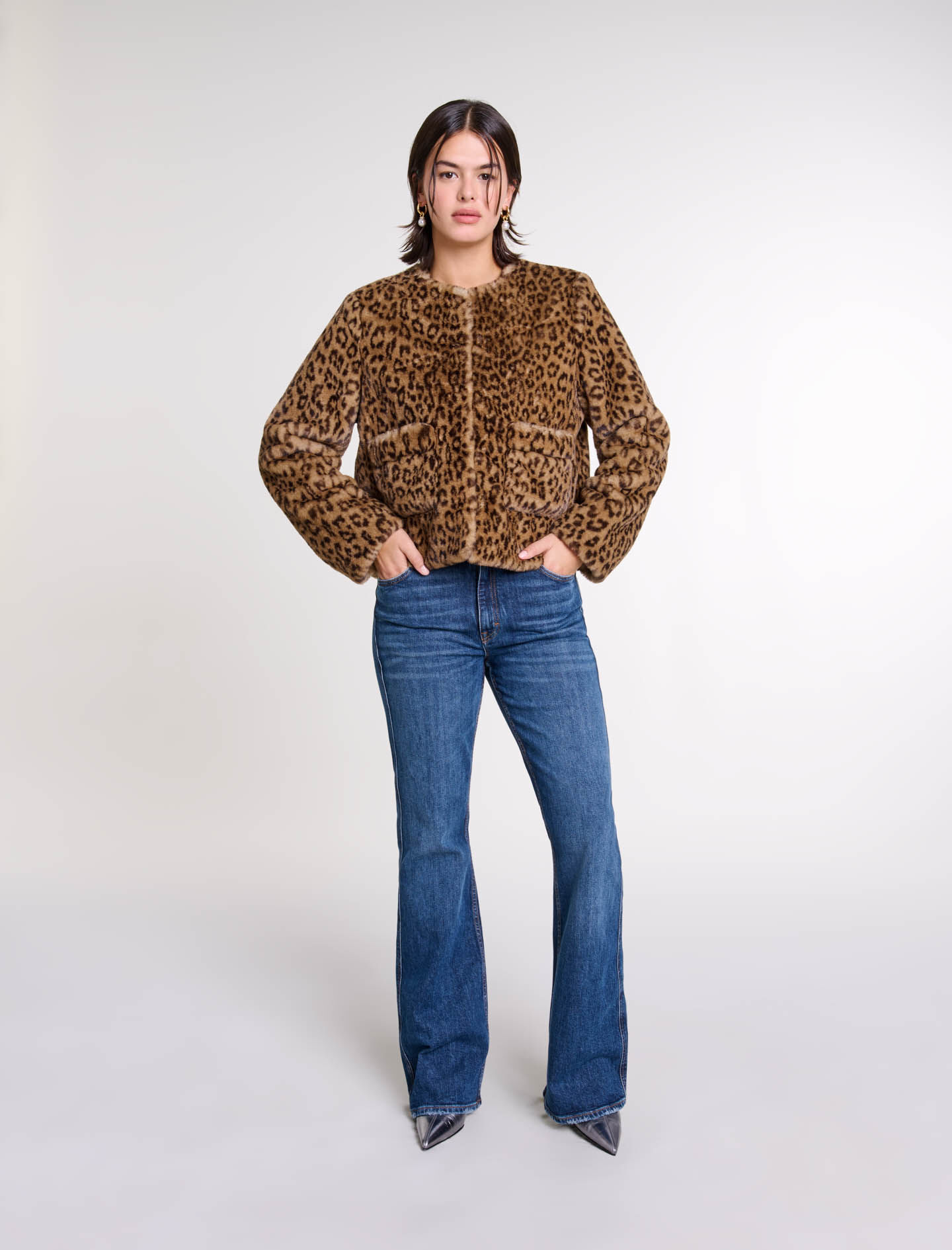 Cropped faux fur jacket