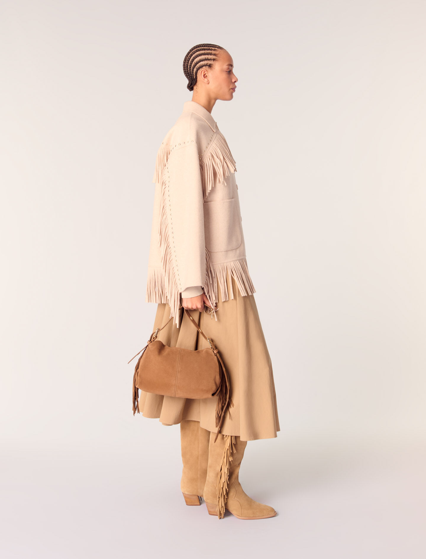 Double-breasted fringed coat