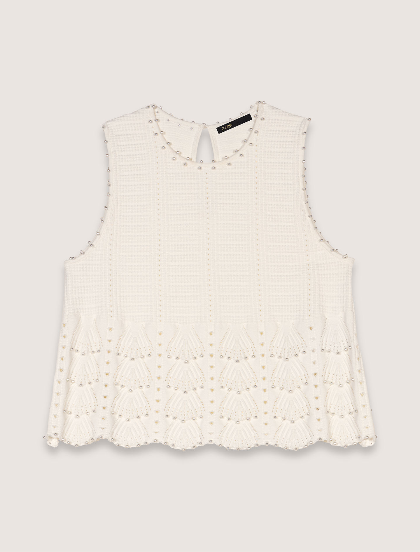 Beaded pointelle knit top