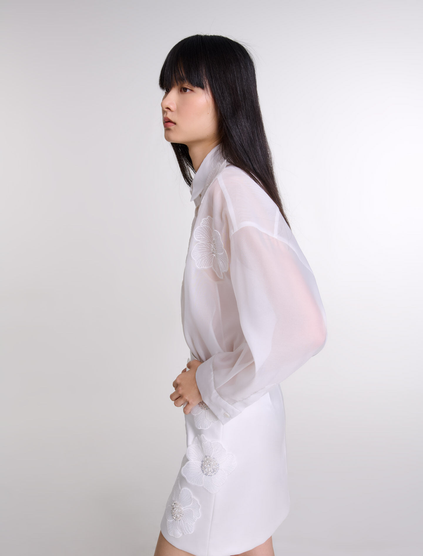 Beaded satin floral skirt