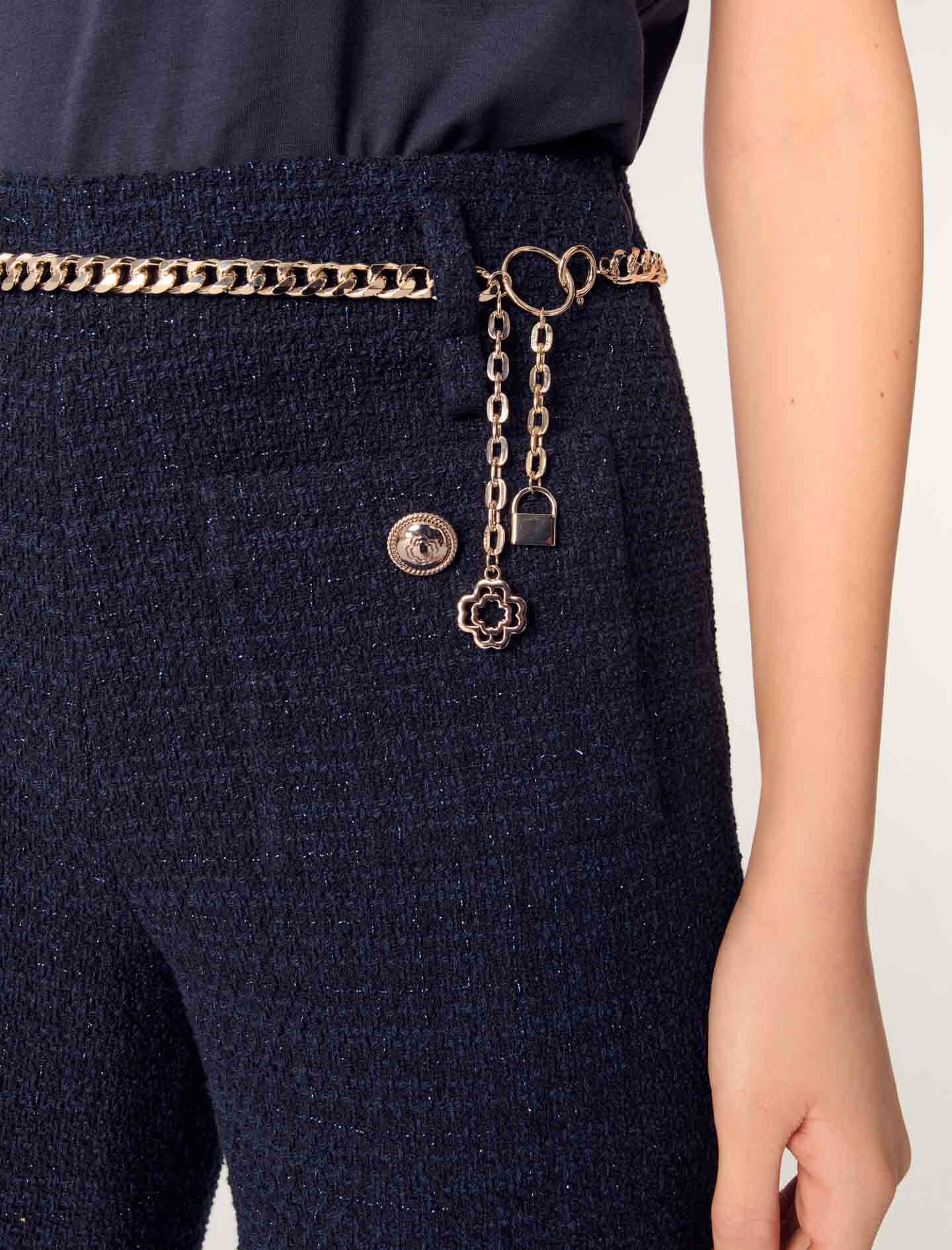 Tweed trousers with chain belt