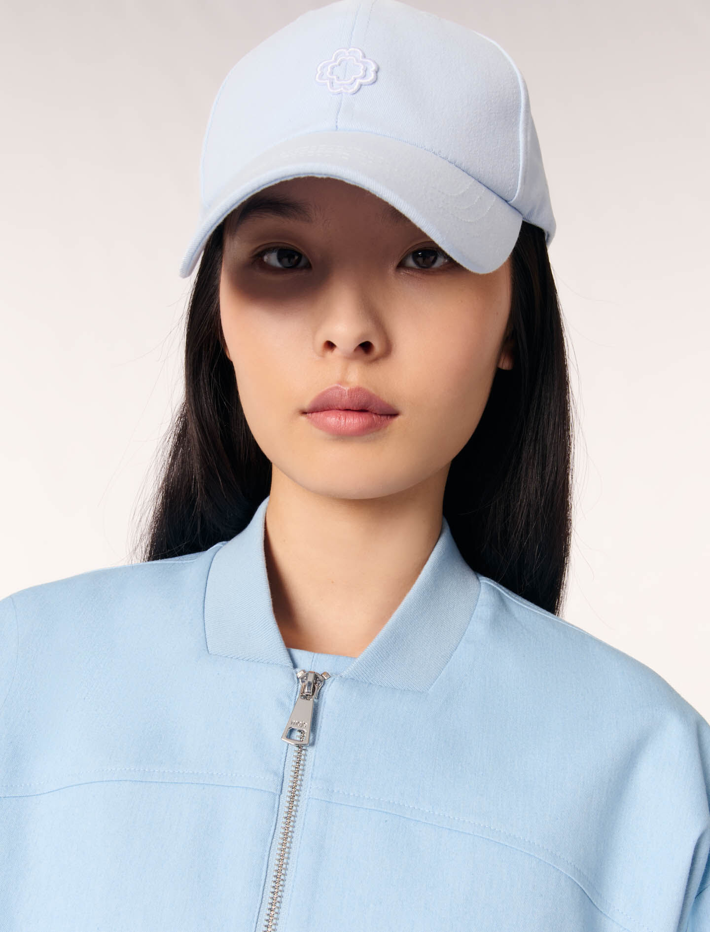 Cropped denim bomber jacket