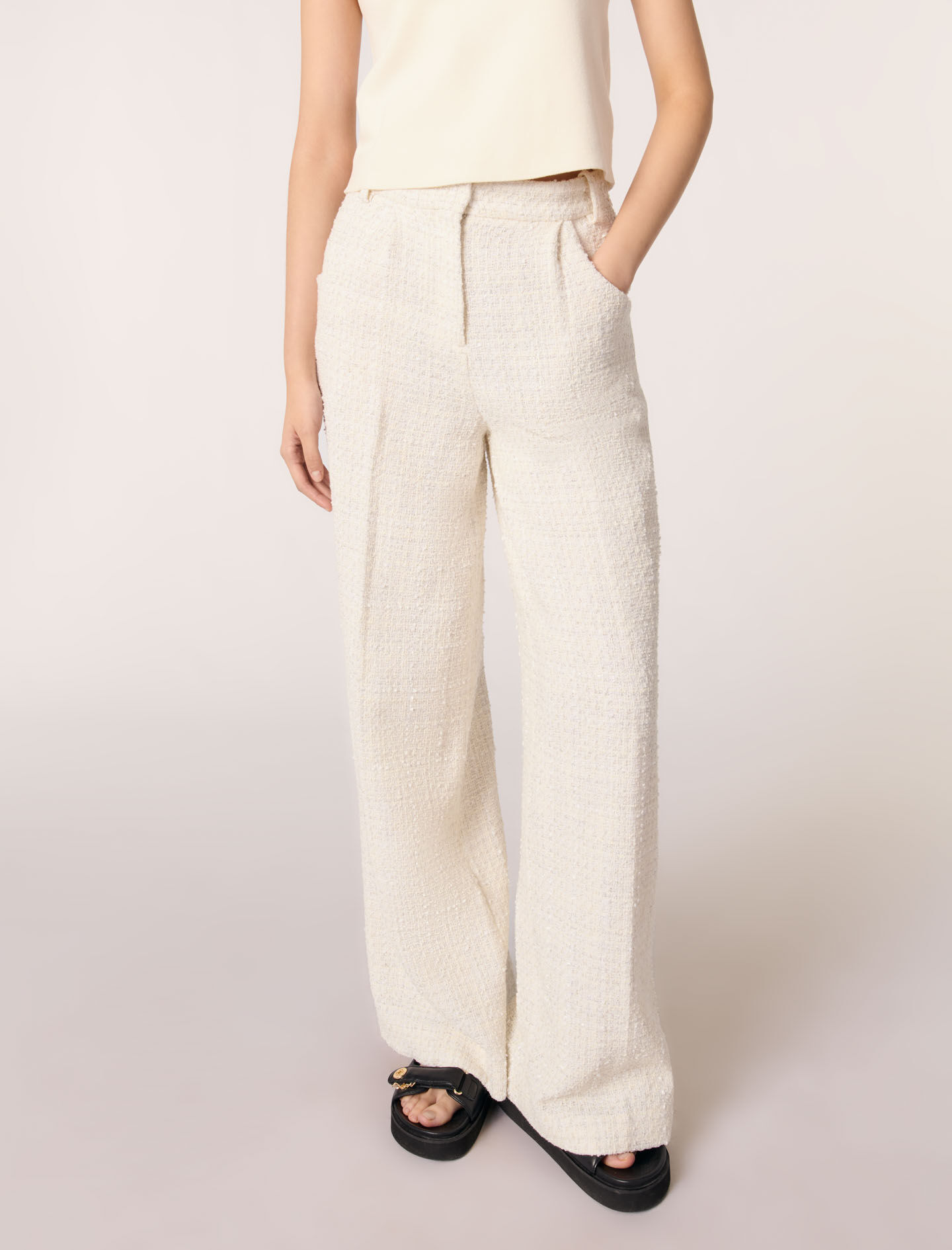 Wide-leg tweed trousers