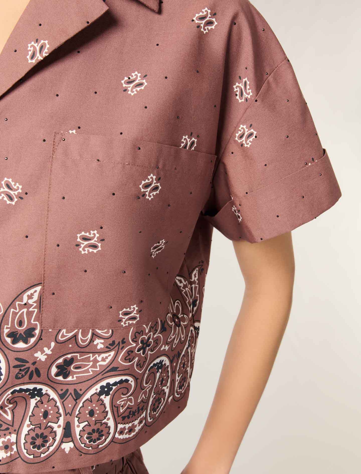 Patterned rhinestone cropped shirt